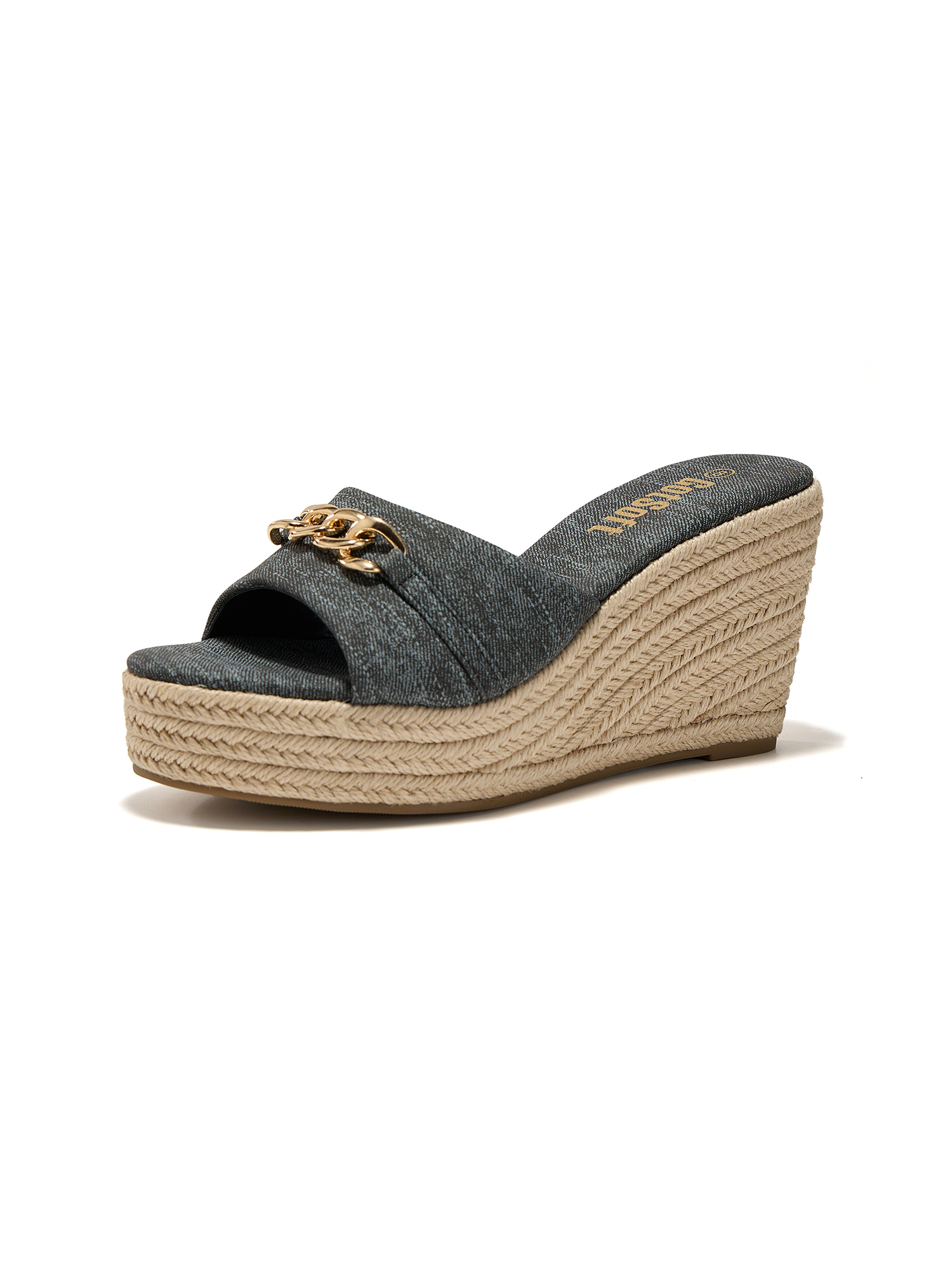 Women's Open Toe Wedge Espadrilles Sandals Chain Slip On Slides Platform Heeled Sandal Summer Shoes