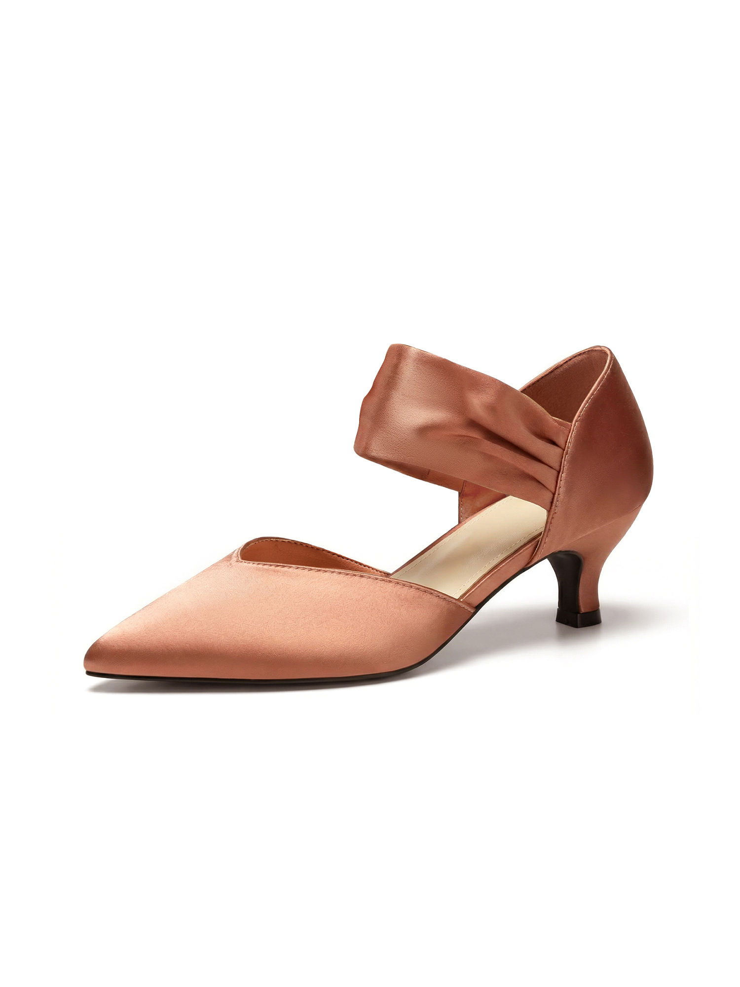 Womens Low Kitten Heels Pointed Toe Slip on Pumps Ankle Strap Elegant Party Wedding Dress Shoes