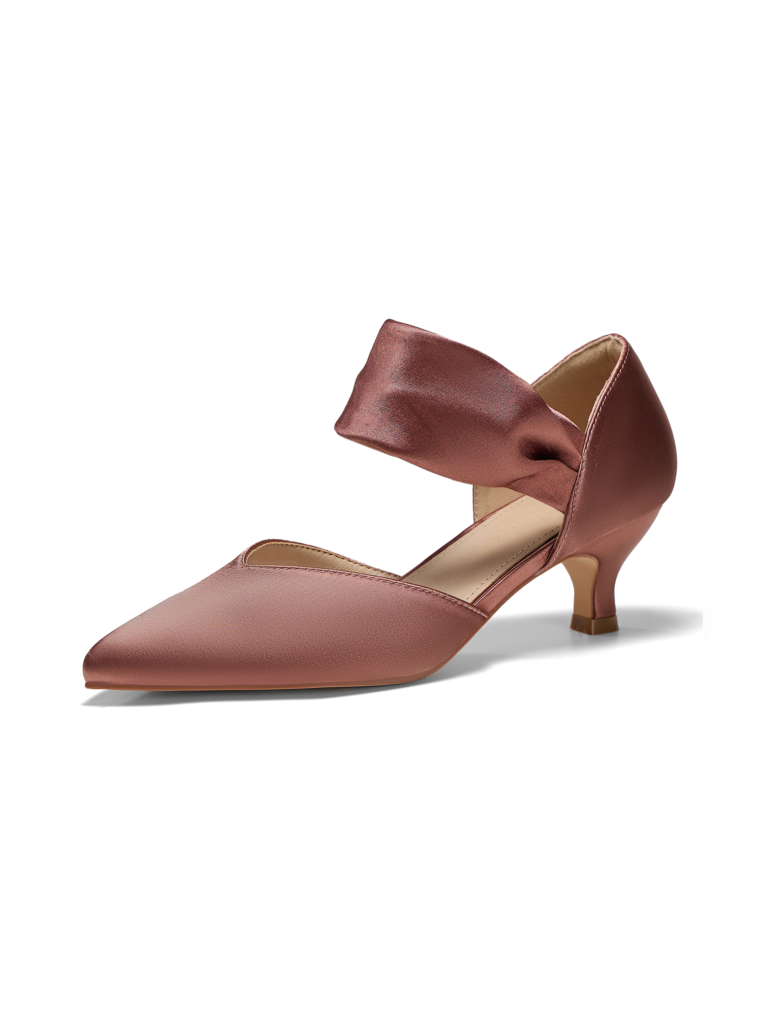 Womens Low Kitten Heels Pointed Toe Slip on Pumps Ankle Strap Elegant Party Wedding Dress Shoes