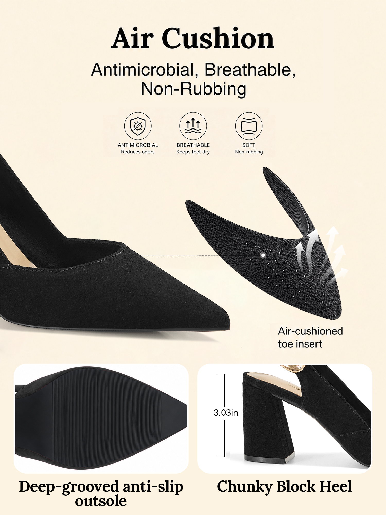 Womens Genuine Leather Pointed Toe Slingback Pumps Block Heel Shoes Chic Pointed Toe Slingback Heels with Adjustable Buckle, Soft Lambskin Insole, Ideal for Office, Dates, Parties & Formal Wear