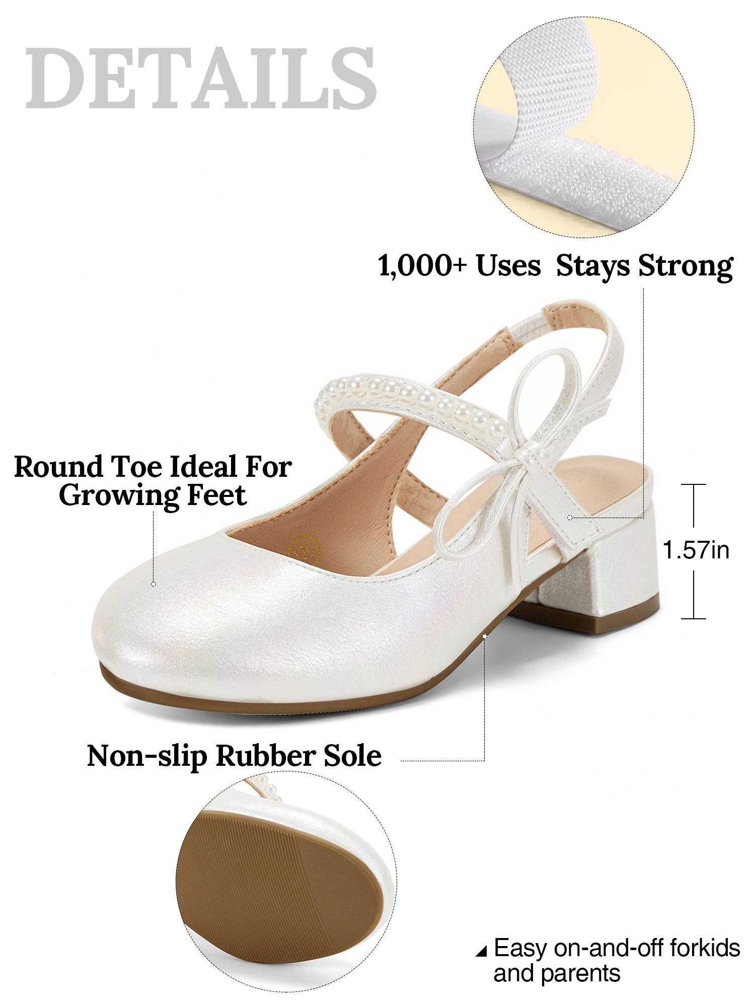 Girls Dress Shoes Low Heel Slingback Mary Jane Bow Pumps Adjustable Hook and Loop Back Strap Low Heel Shoes with Bow, for Wedding, Party, School, Toddler, Little & Big Kid Dress-up