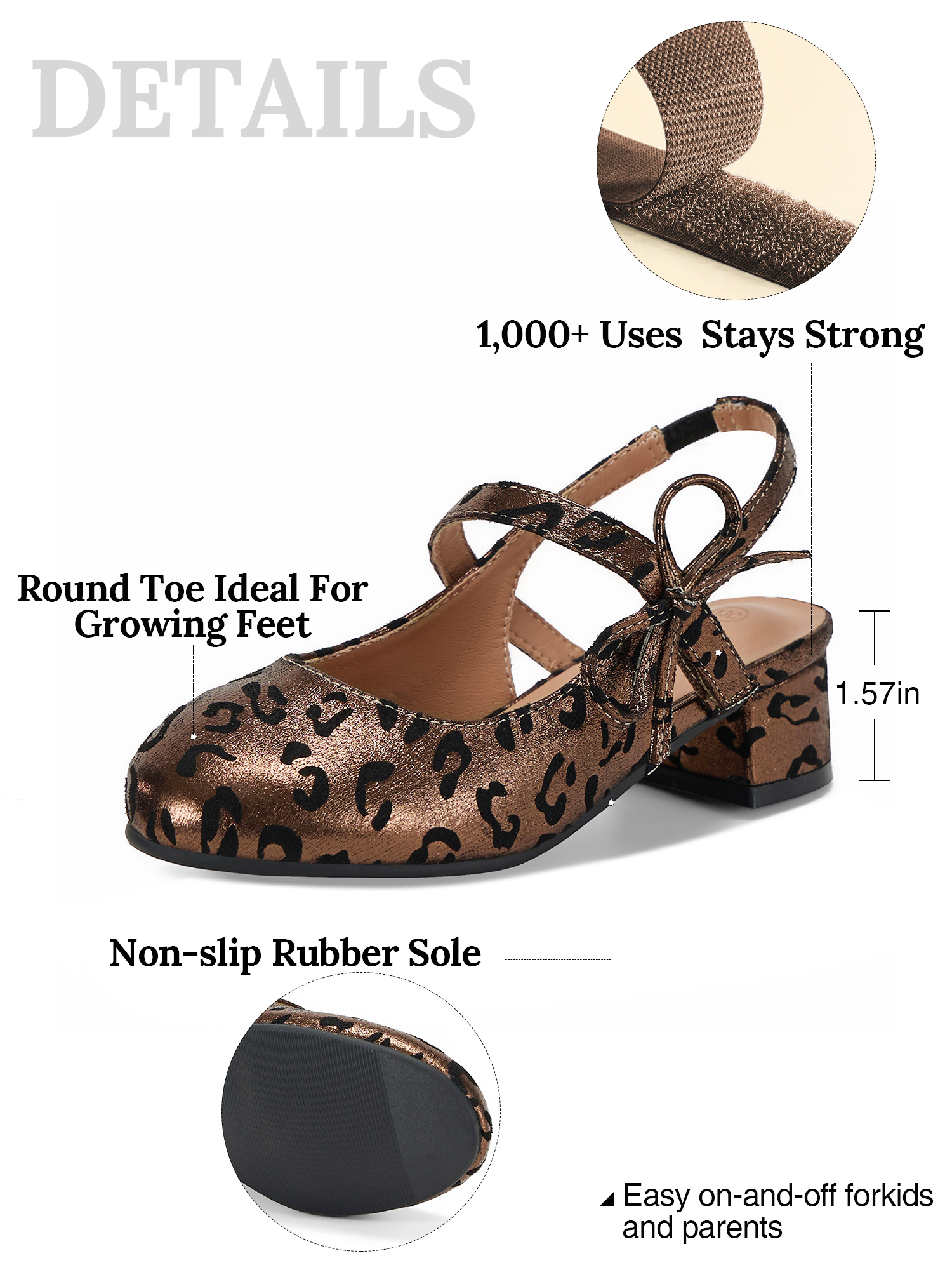 Girls Dress Shoes Low Heel Slingback Mary Jane Bow Pumps Adjustable Hook and Loop Back Strap Low Heel Shoes with Bow, for Wedding, Party, School, Toddler, Little & Big Kid Dress-up
