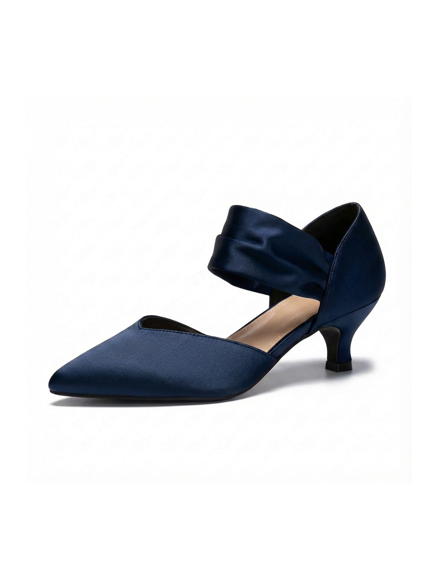 Womens Low Kitten Heels Pointed Toe Slip on Pumps Ankle Strap Elegant Party Wedding Dress Shoes