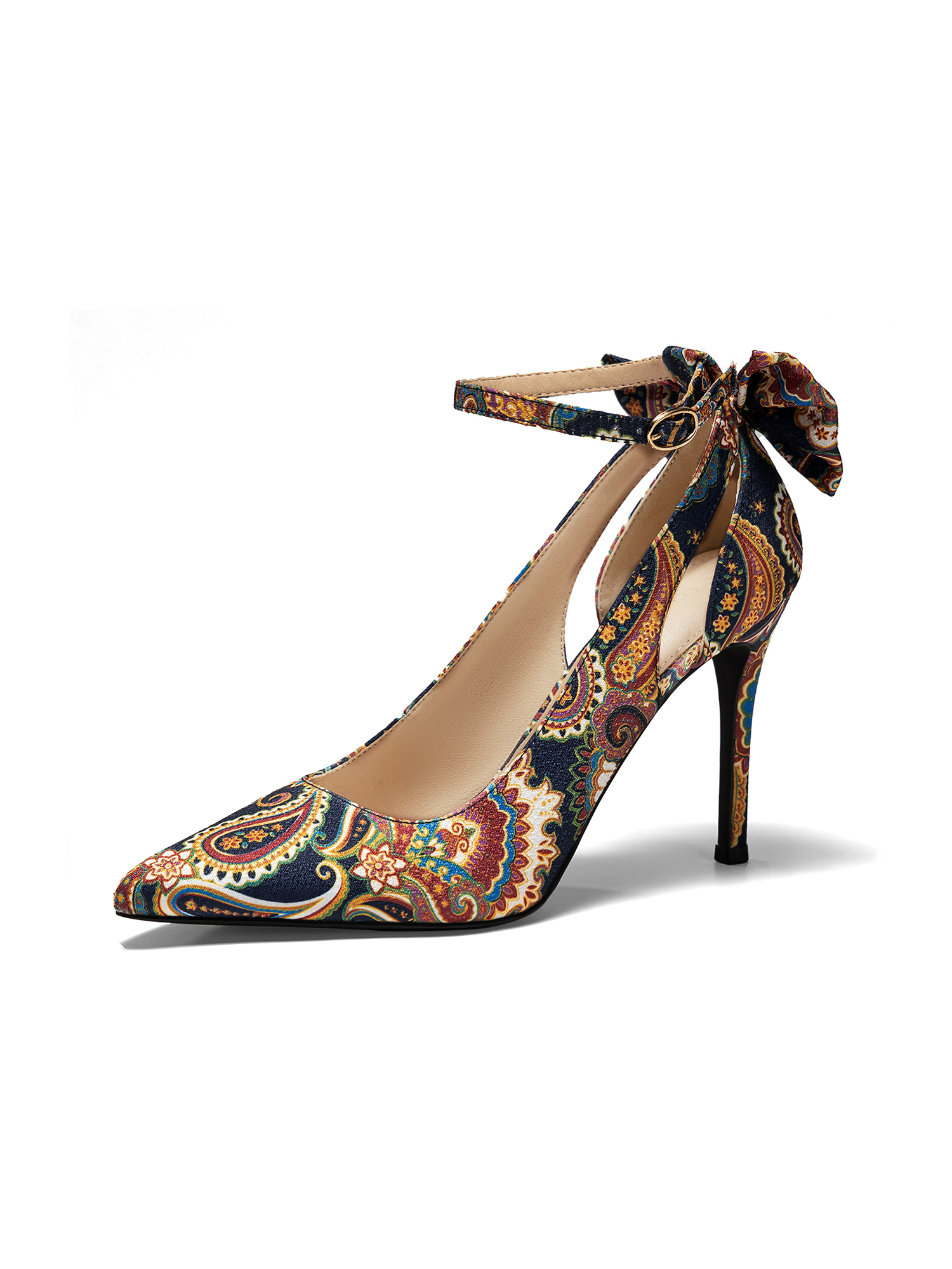 Women's Pointed Toe High Heels Ankle Strap Bow Tie Pumps Wedding Party Dress Shoes