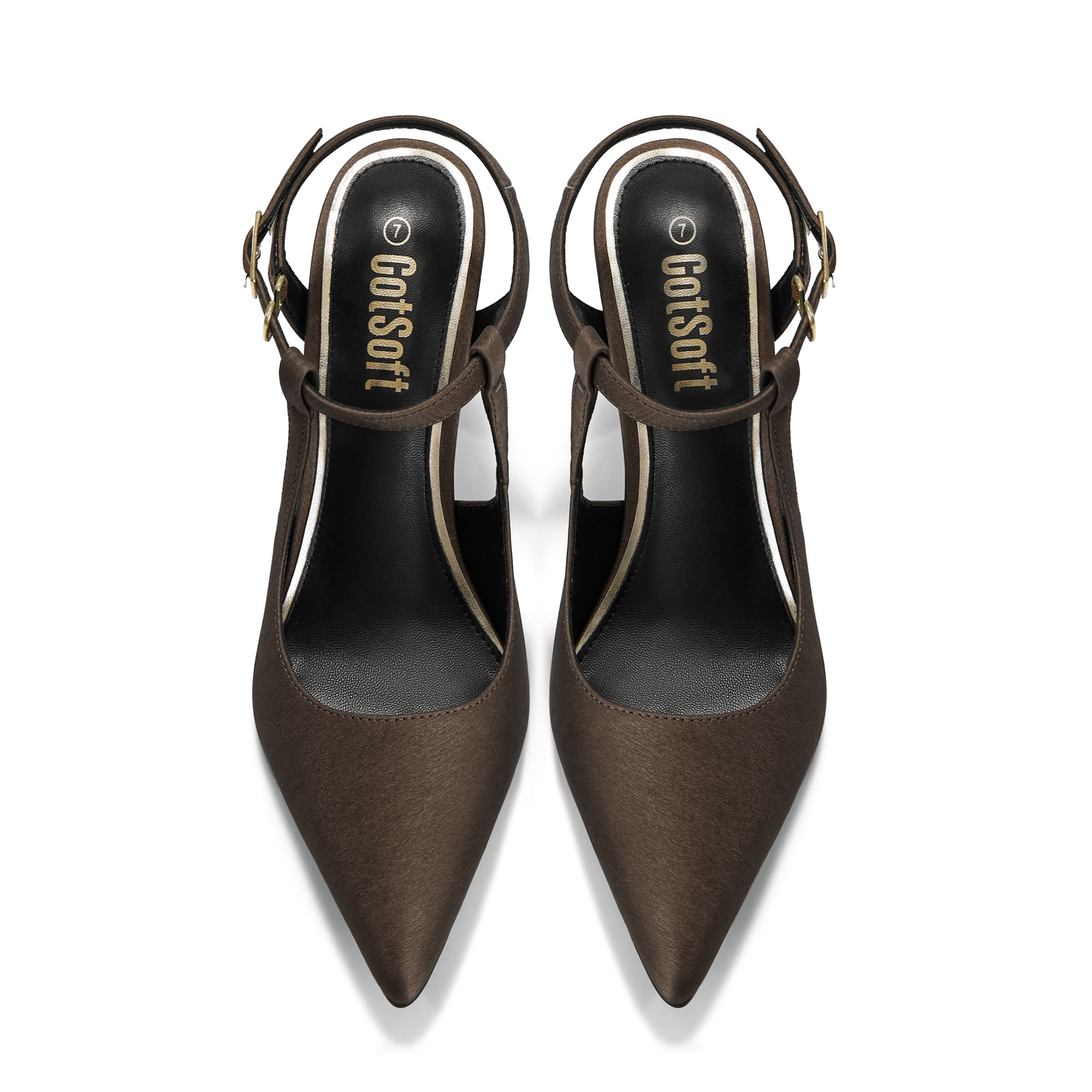 Womens Slingback Pointed Toe Pumps Ankle Buckle Strap Stiletto Dress Heels Gold heel trim, adjustable buckle ankle strap, ideal for office, weddings, dates and formal evening wear