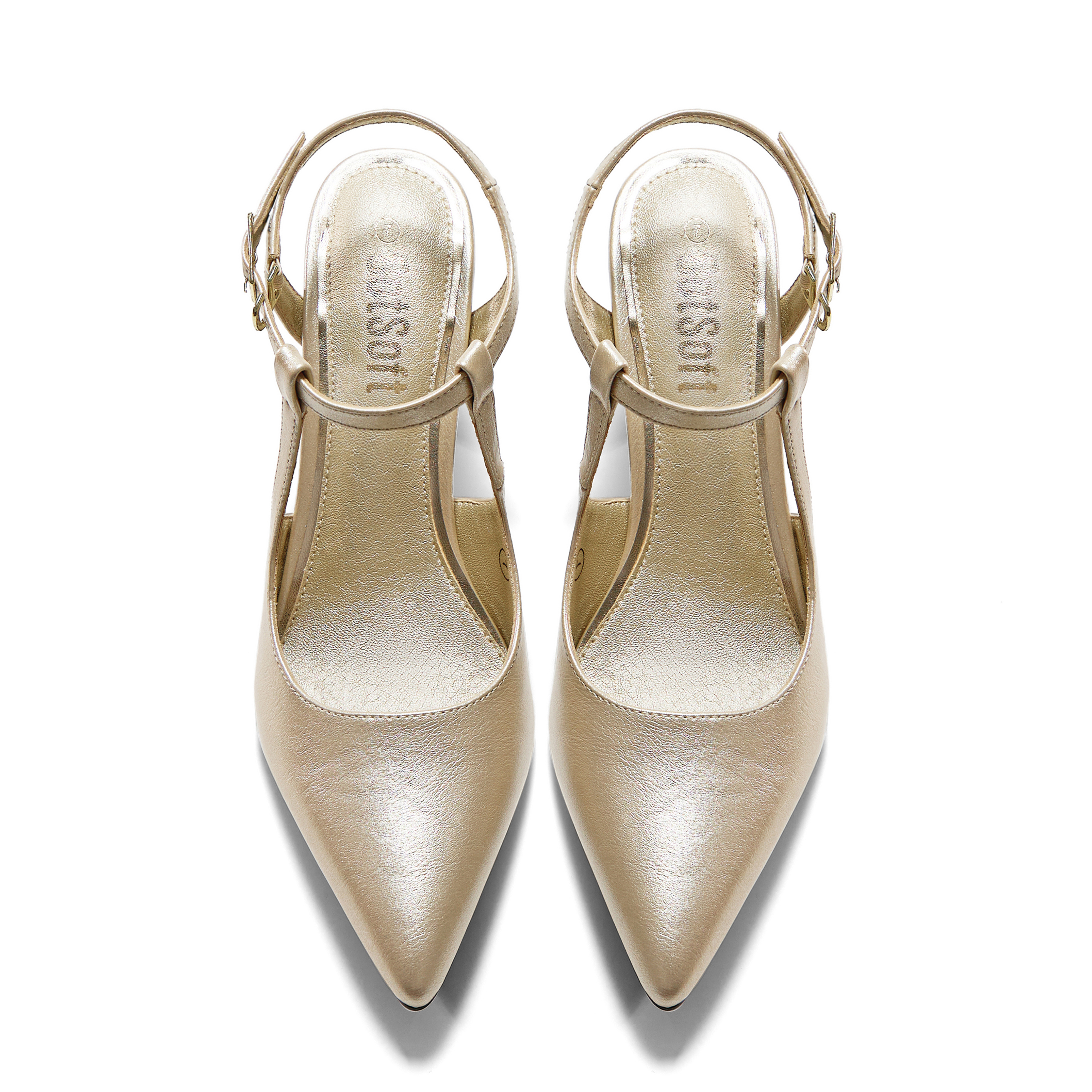 Womens Slingback Pointed Toe Pumps Ankle Buckle Strap Stiletto Dress Heels Gold heel trim, adjustable buckle ankle strap, ideal for office, weddings, dates and formal evening wear