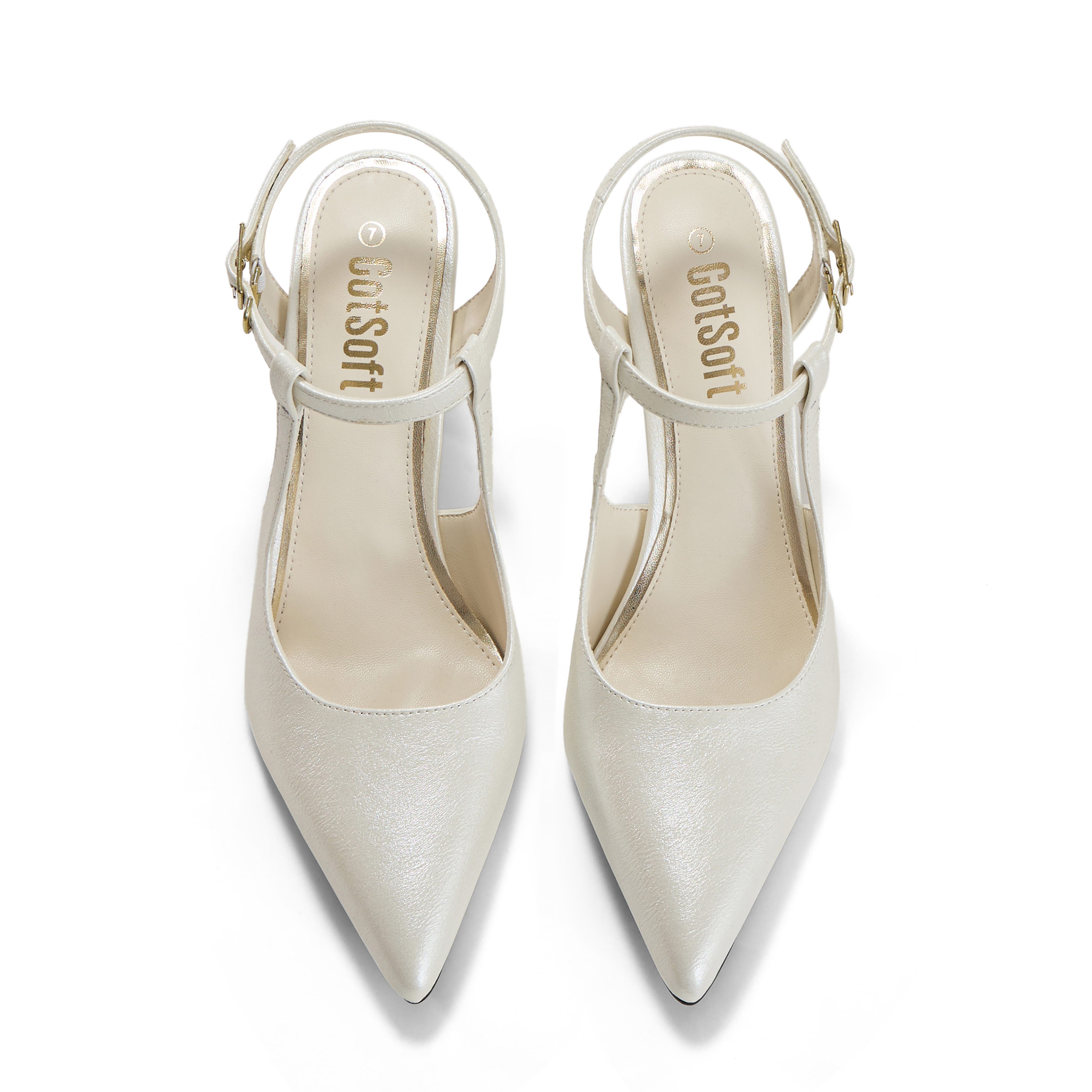 Womens Slingback Pointed Toe Pumps Ankle Buckle Strap Stiletto Dress Heels Gold heel trim, adjustable buckle ankle strap, ideal for office, weddings, dates and formal evening wear