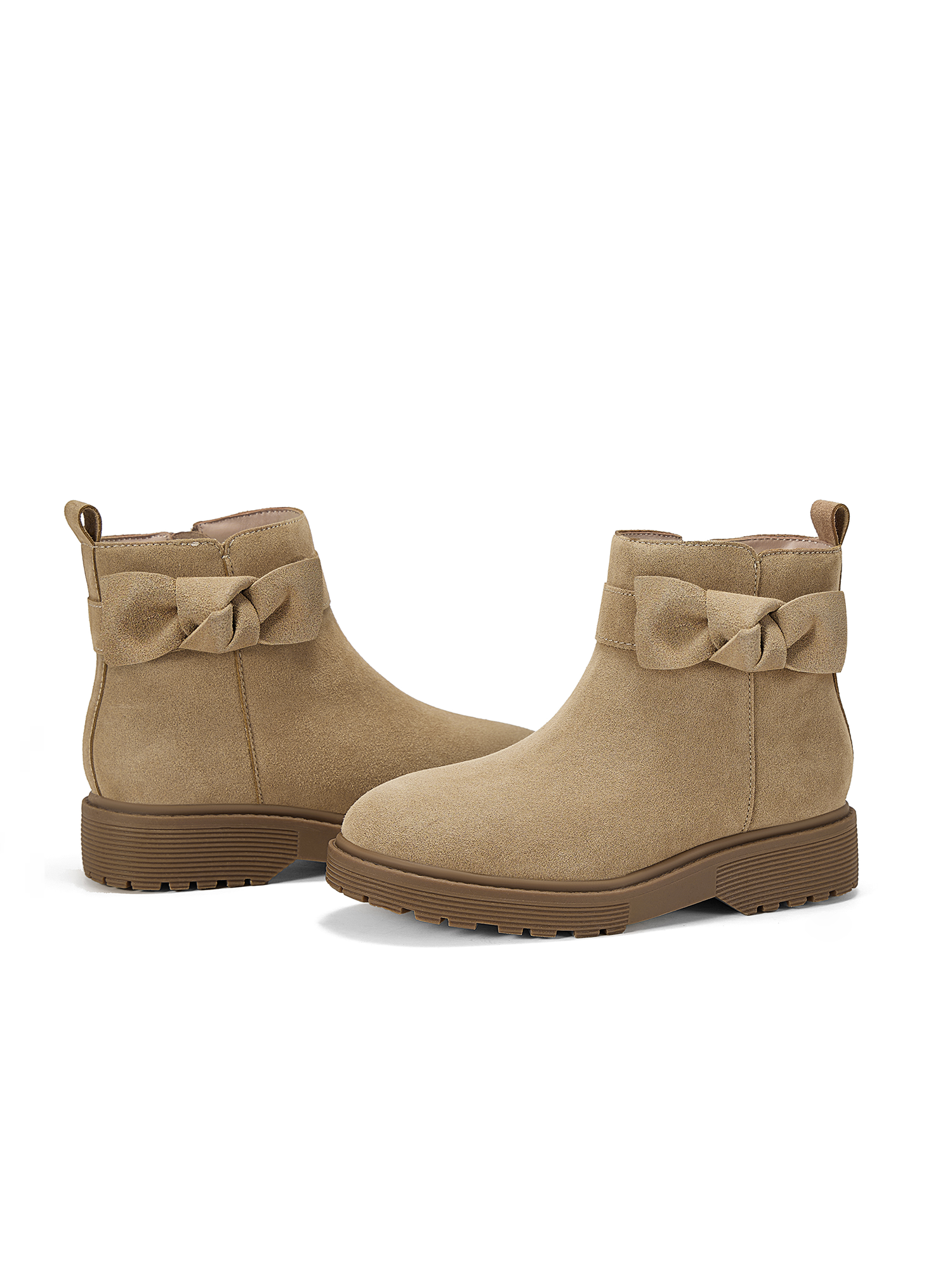 Girls Genuine Leather Ankle Boots Round Toe Side Zip Bow Fall Boots Girls Leather Ankle Boots Bow Lambskin Insole Comfy All Day Anti-slip Sole School Parties Weddings Fall Winter Daily Wear