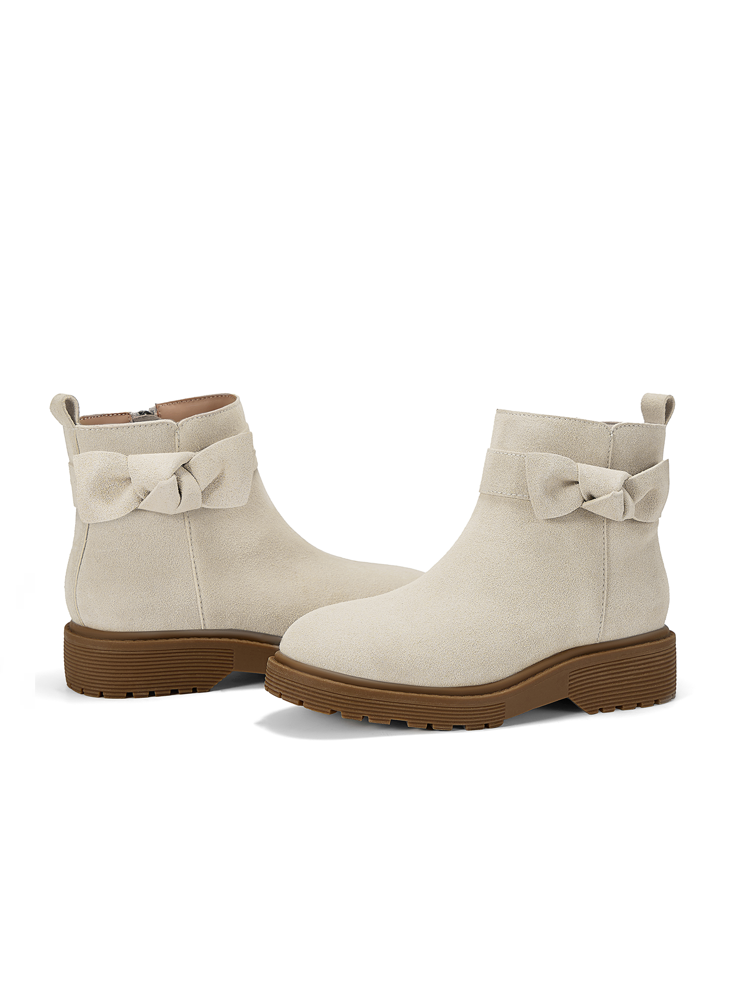 Girls Genuine Leather Ankle Boots Round Toe Side Zip Bow Fall Boots Girls Leather Ankle Boots Bow Lambskin Insole Comfy All Day Anti-slip Sole School Parties Weddings Fall Winter Daily Wear