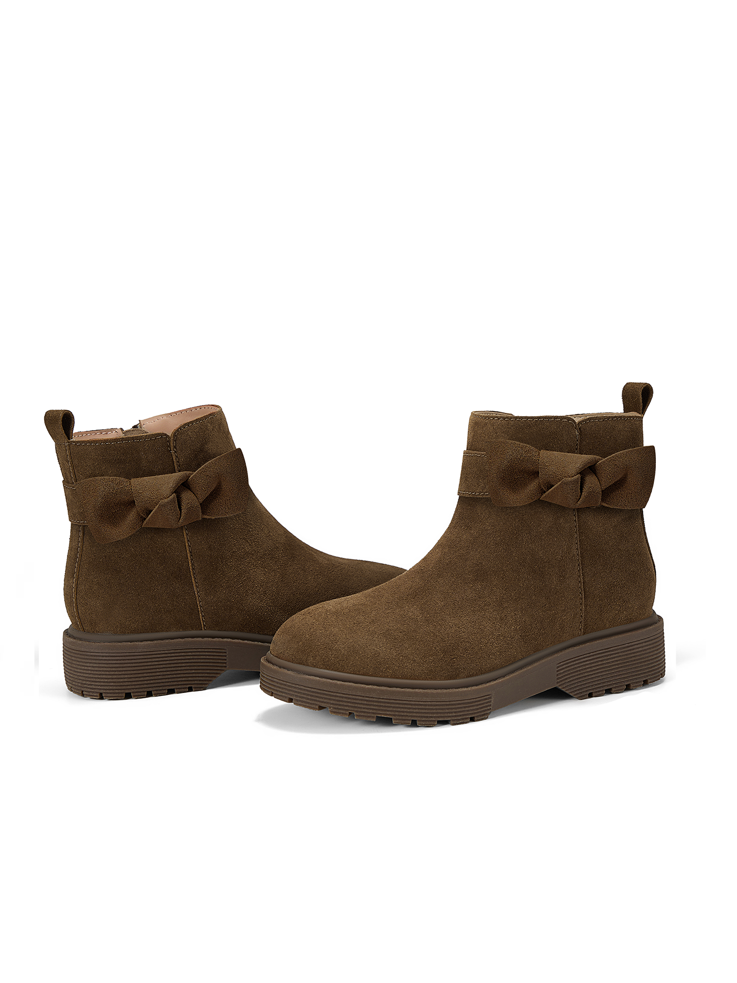 Girls Genuine Leather Ankle Boots Round Toe Side Zip Bow Fall Boots Girls Leather Ankle Boots Bow Lambskin Insole Comfy All Day Anti-slip Sole School Parties Weddings Fall Winter Daily Wear