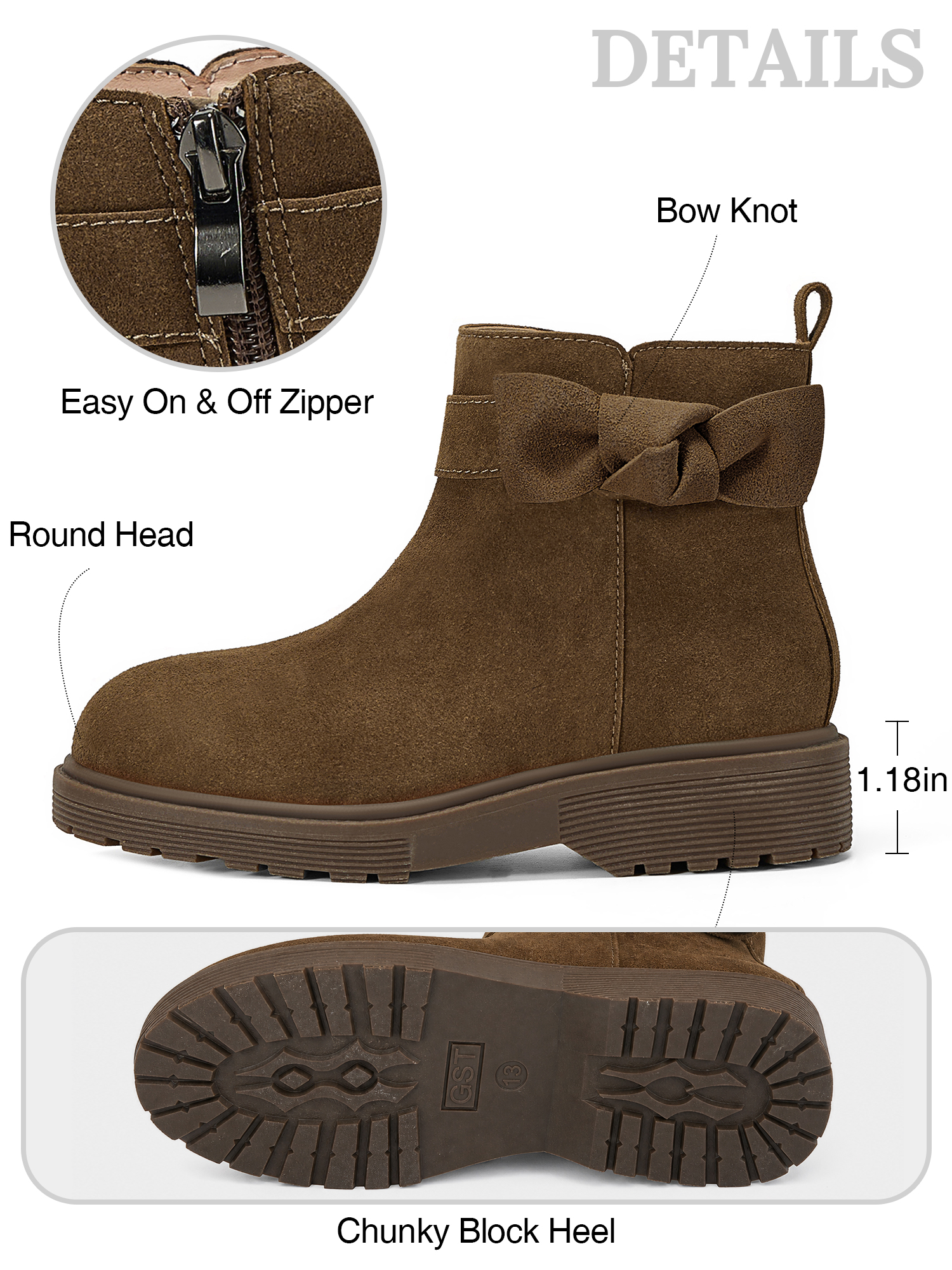 Girls Genuine Leather Ankle Boots Round Toe Side Zip Bow Fall Boots Girls Leather Ankle Boots Bow Lambskin Insole Comfy All Day Anti-slip Sole School Parties Weddings Fall Winter Daily Wear