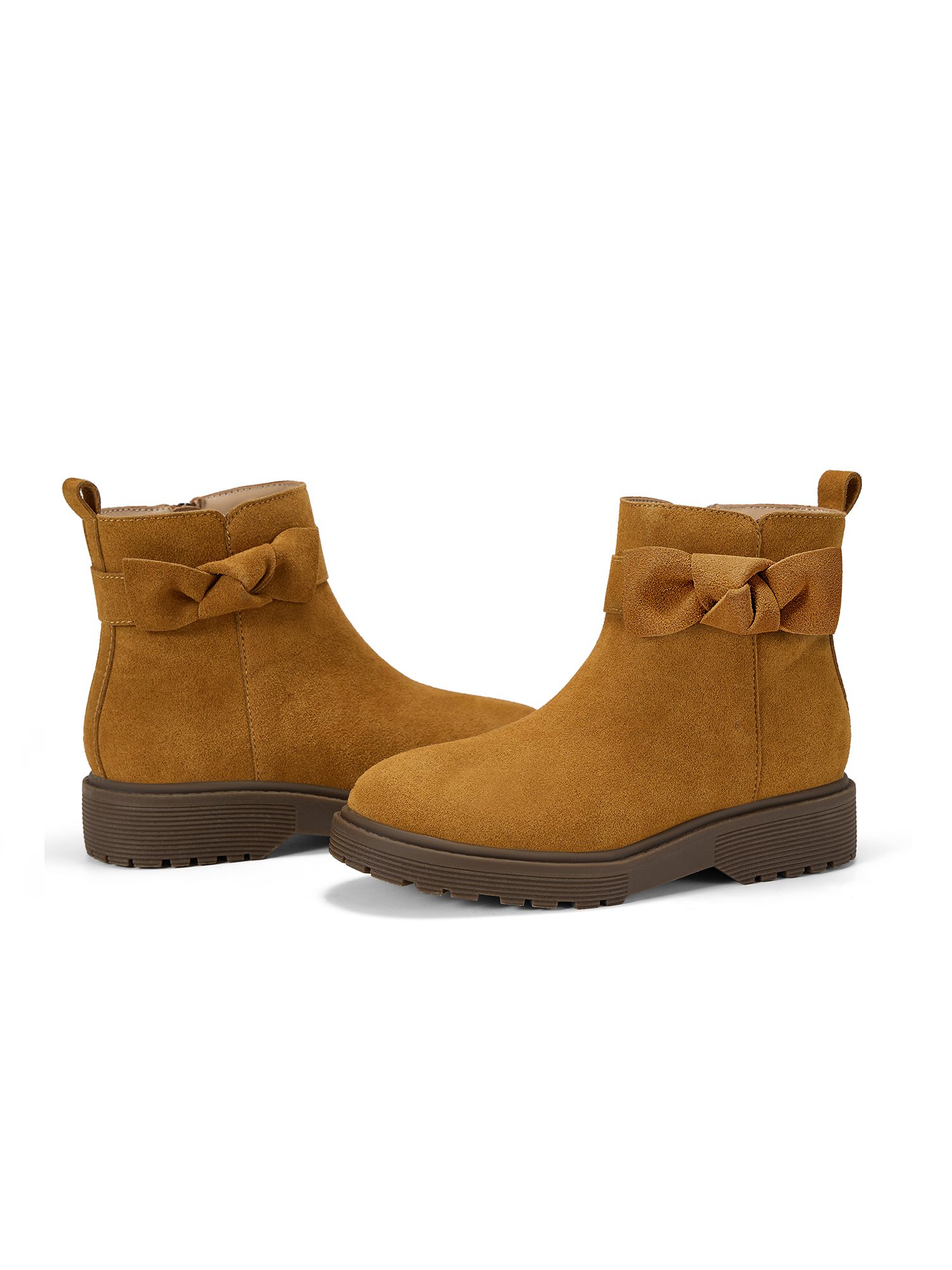 Girls Genuine Leather Ankle Boots Round Toe Side Zip Bow Fall Boots Girls Leather Ankle Boots Bow Lambskin Insole Comfy All Day Anti-slip Sole School Parties Weddings Fall Winter Daily Wear