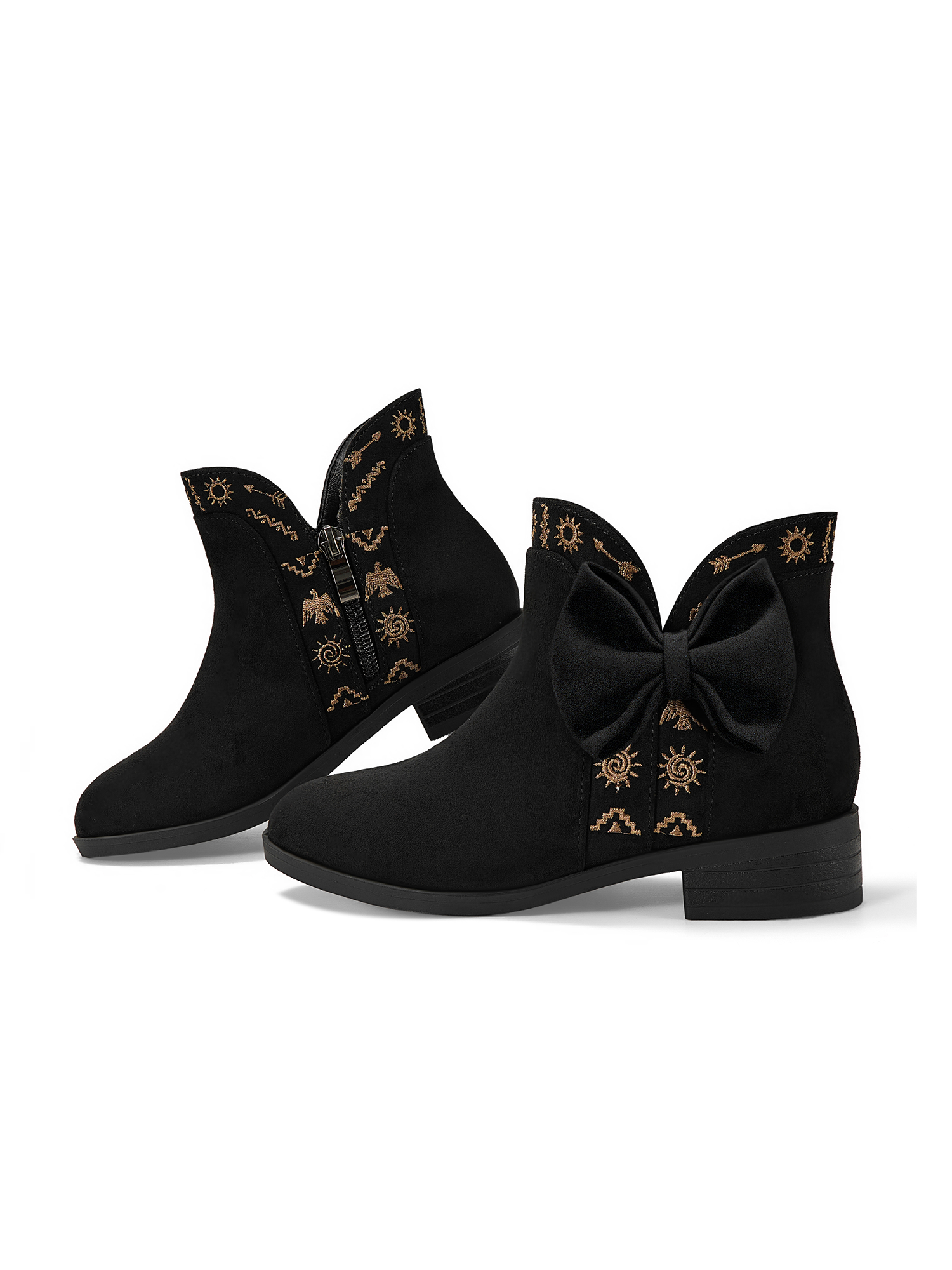 Girls Lambskin Insole Ankle Boots Side Bow Low Heel Booties Shoes Cute Bow Knot Lambskin Booties Low Chunky Heel Comfortable Party School Daily Shoes for Little Big Kid