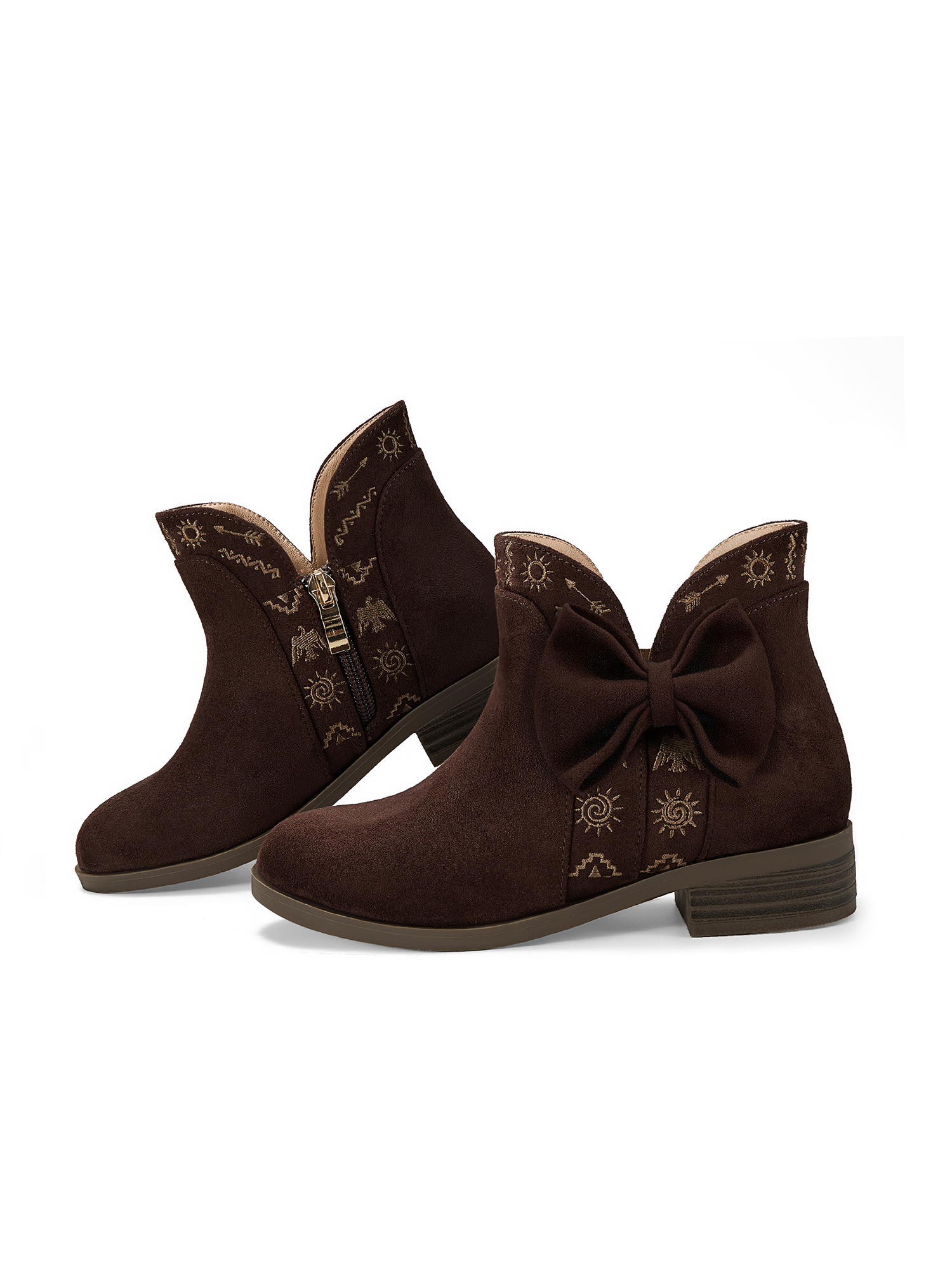 Girls Lambskin Insole Ankle Boots Side Bow Low Heel Booties Shoes Cute Bow Knot Lambskin Booties Low Chunky Heel Comfortable Party School Daily Shoes for Little Big Kid