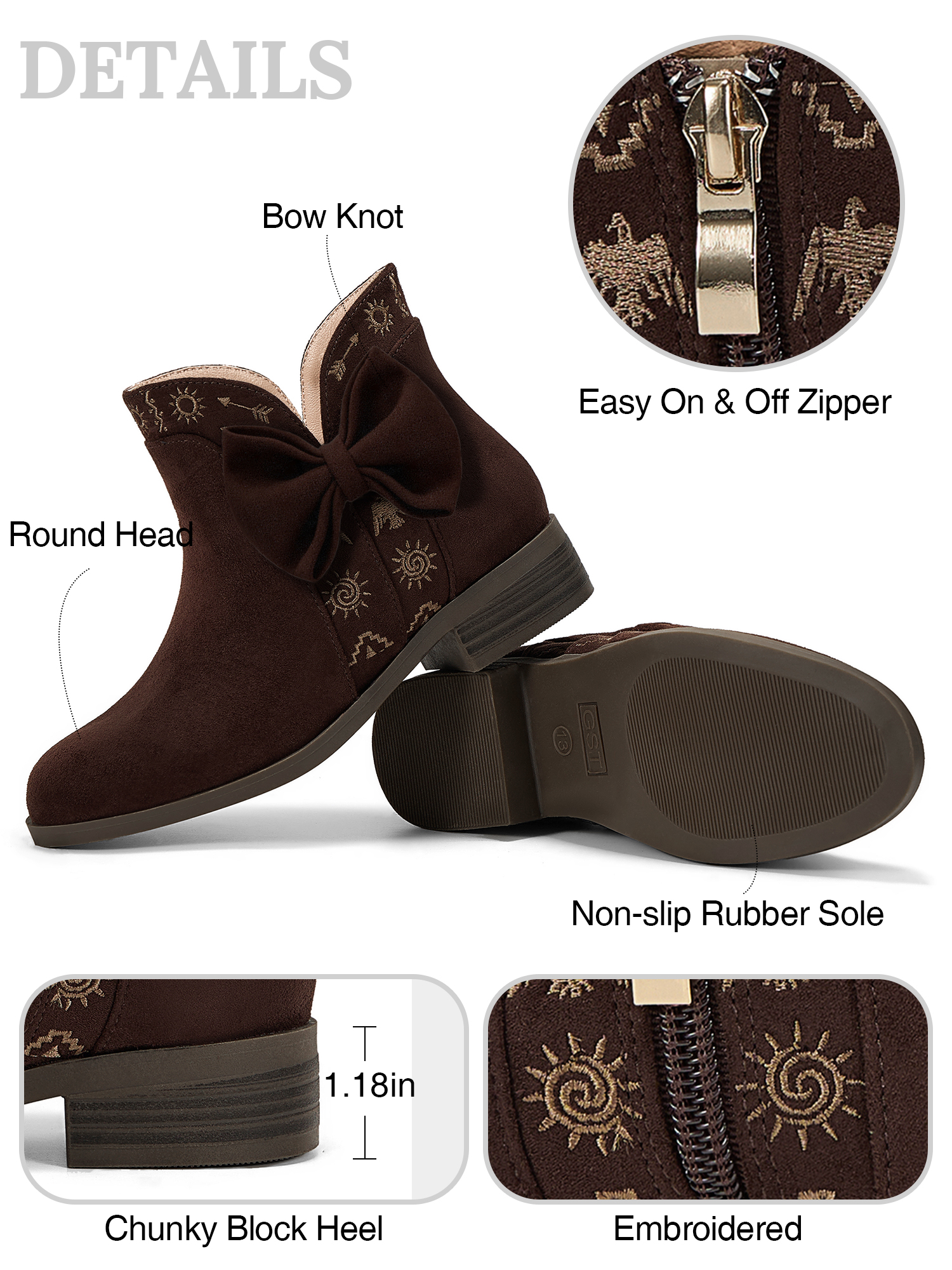 Girls Lambskin Insole Ankle Boots Side Bow Low Heel Booties Shoes Cute Bow Knot Lambskin Booties Low Chunky Heel Comfortable Party School Daily Shoes for Little Big Kid