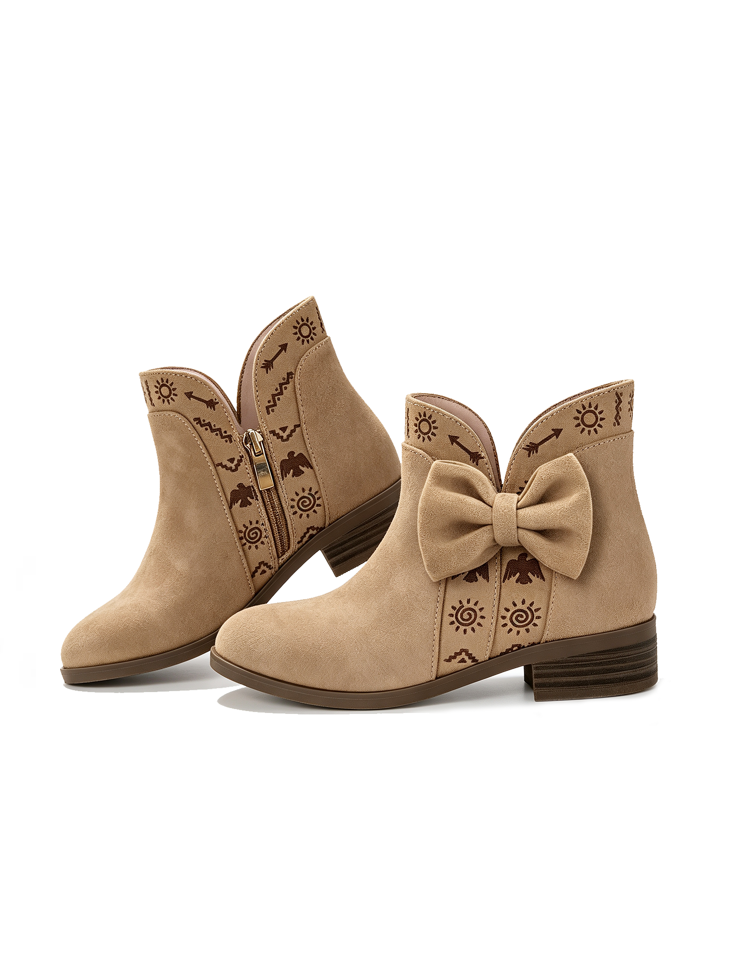 Girls Lambskin Insole Ankle Boots Side Bow Low Heel Booties Shoes Cute Bow Knot Lambskin Booties Low Chunky Heel Comfortable Party School Daily Shoes for Little Big Kid