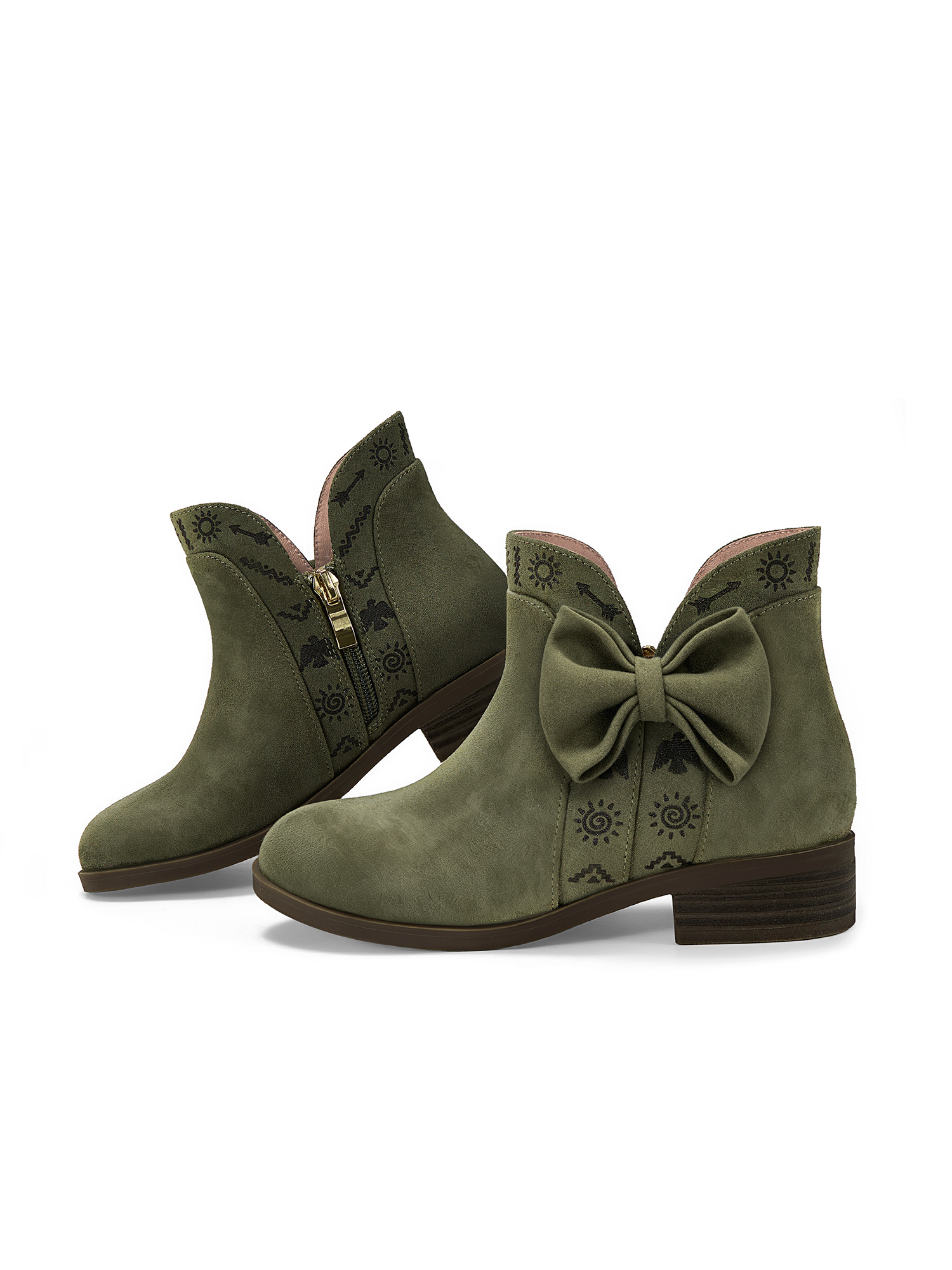 Girls Lambskin Insole Ankle Boots Side Bow Low Heel Booties Shoes Cute Bow Knot Lambskin Booties Low Chunky Heel Comfortable Party School Daily Shoes for Little Big Kid