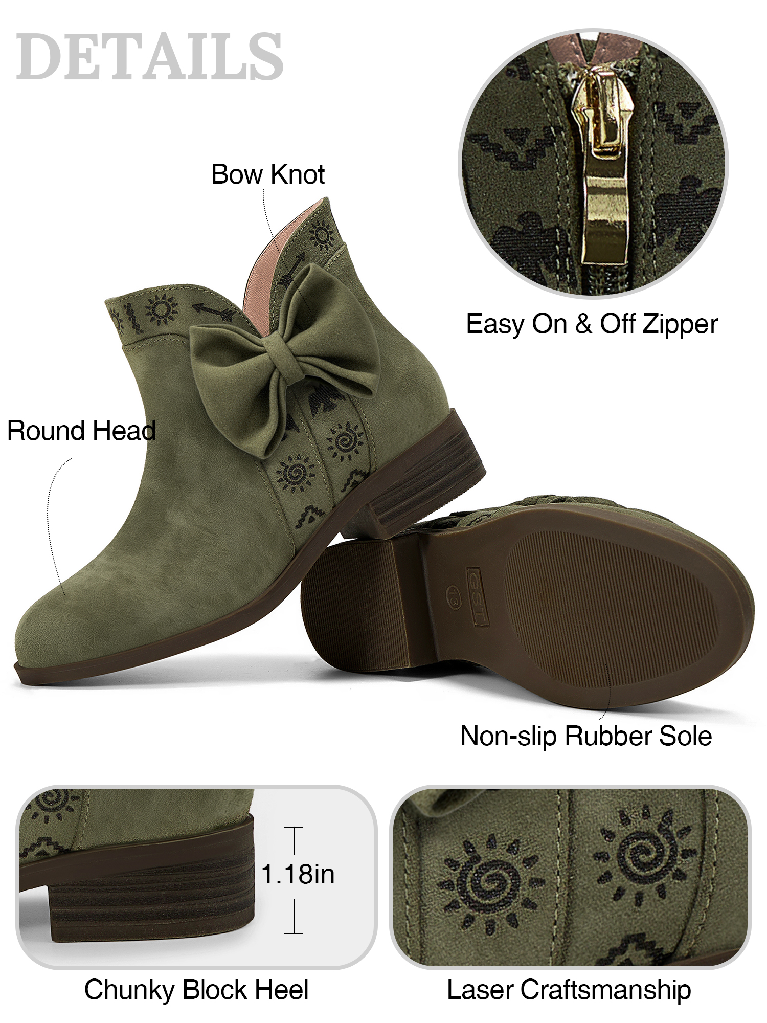 Girls Lambskin Insole Ankle Boots Side Bow Low Heel Booties Shoes Cute Bow Knot Lambskin Booties Low Chunky Heel Comfortable Party School Daily Shoes for Little Big Kid
