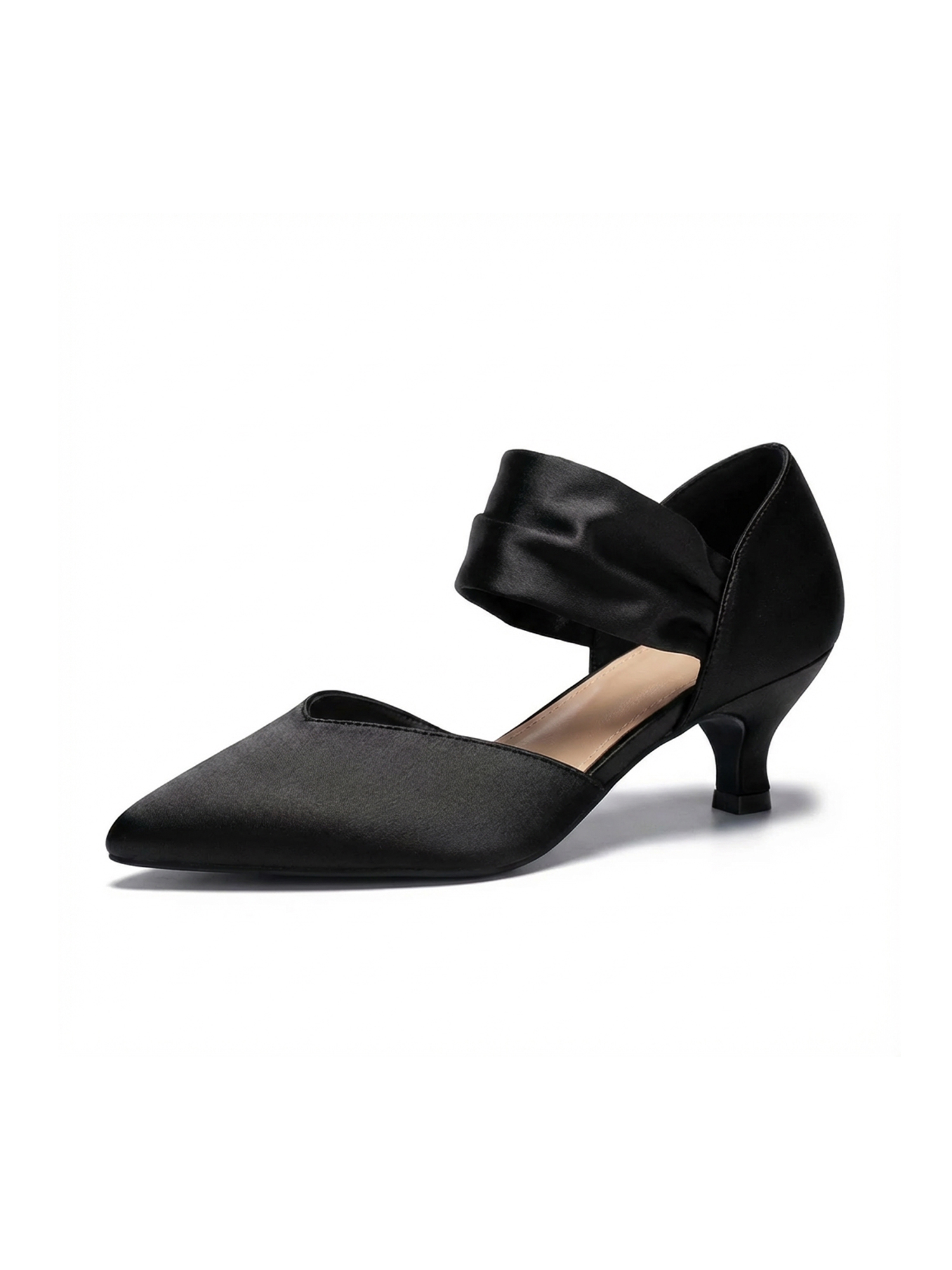 Womens Low Kitten Heels Pointed Toe Slip on Pumps Ankle Strap Elegant Party Wedding Dress Shoes