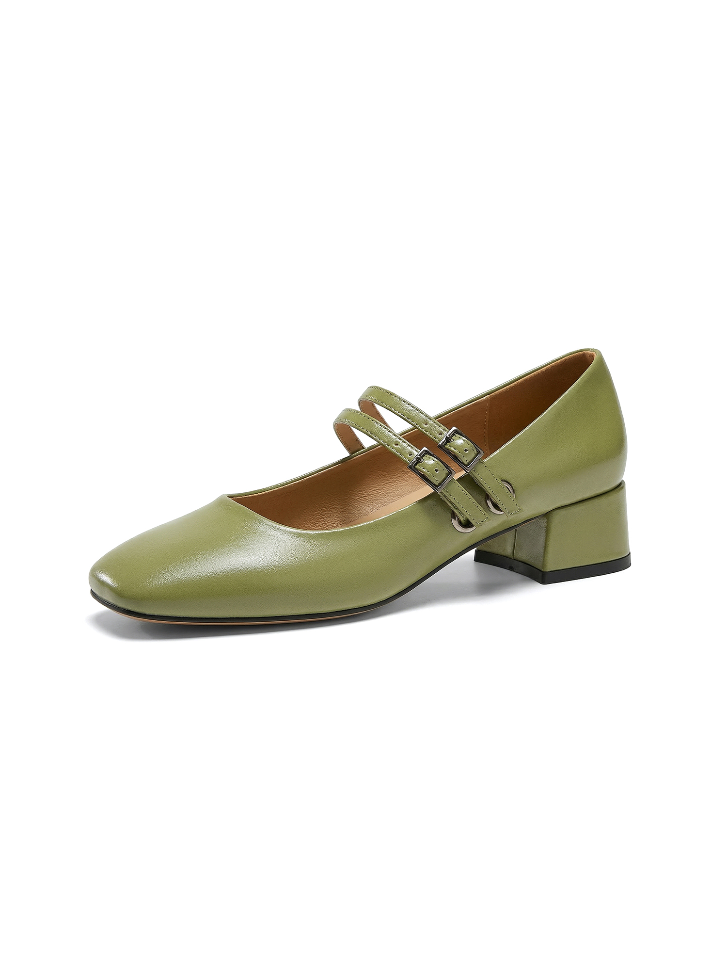 Women's Mary Jane Low Pearl Heels Closed Square Toe Pumps Ballet Dressy Double Strap Comfortable Slip on Shoes