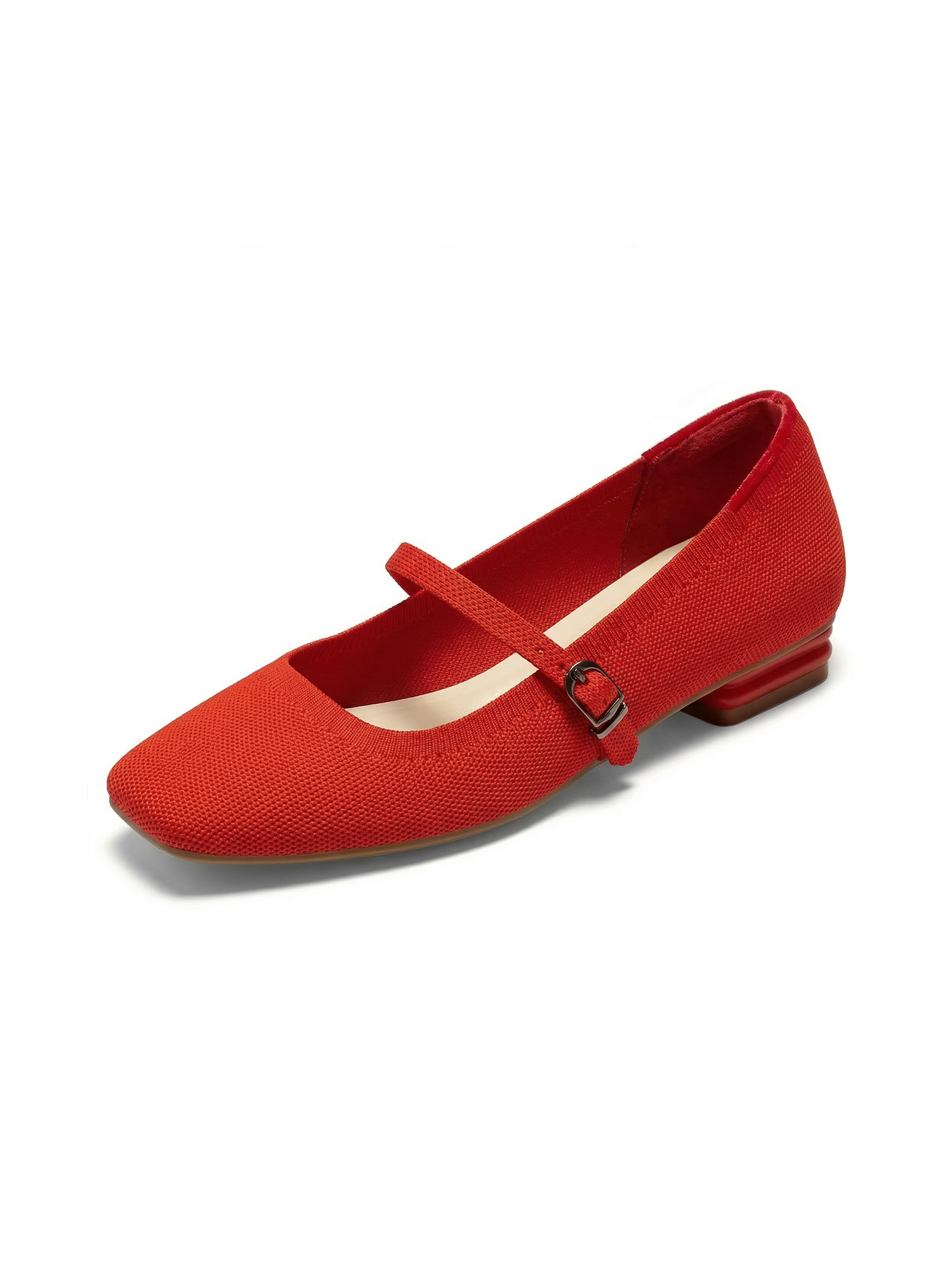 Womens Knit Mary Jane Flats Closed Square Toe Ankle Strap Ballet Flat Dressy Comfortable Slip on Shoes