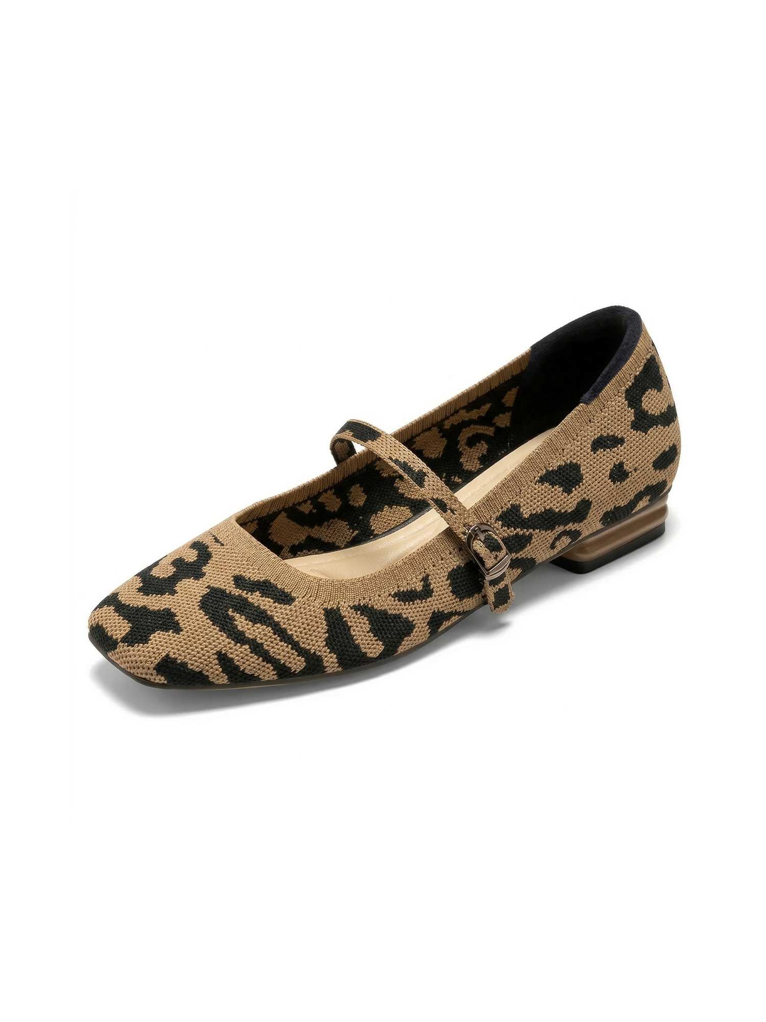 Womens Knit Mary Jane Flats Closed Square Toe Ankle Strap Ballet Flat Dressy Comfortable Slip on Shoes