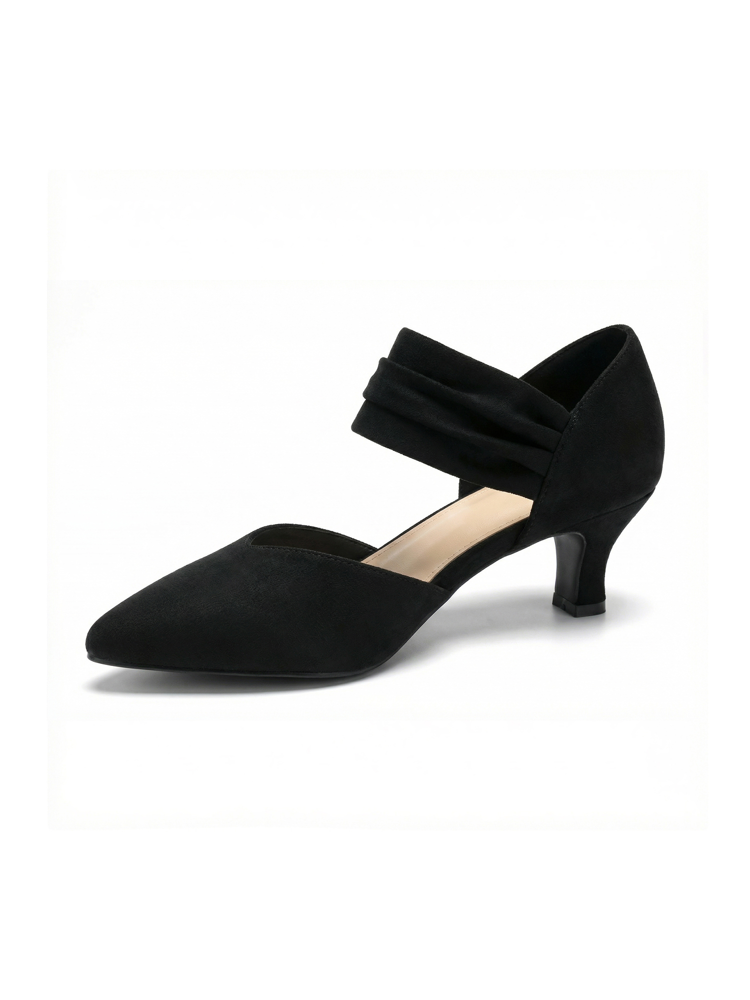 Womens Low Kitten Heels Pointed Toe Slip on Pumps Ankle Strap Elegant Party Wedding Dress Shoes