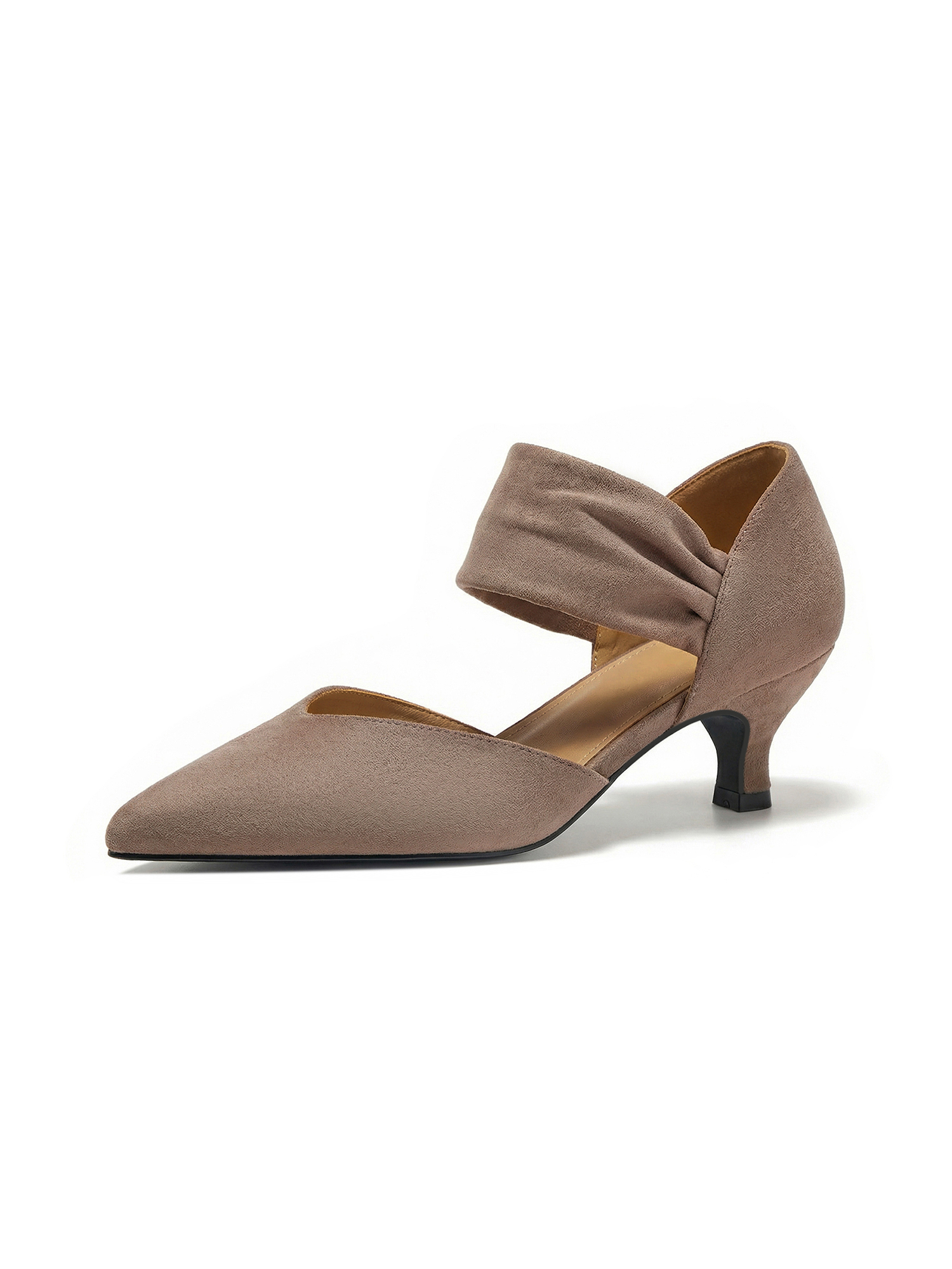 Womens Low Kitten Heels Pointed Toe Slip on Pumps Ankle Strap Elegant Party Wedding Dress Shoes