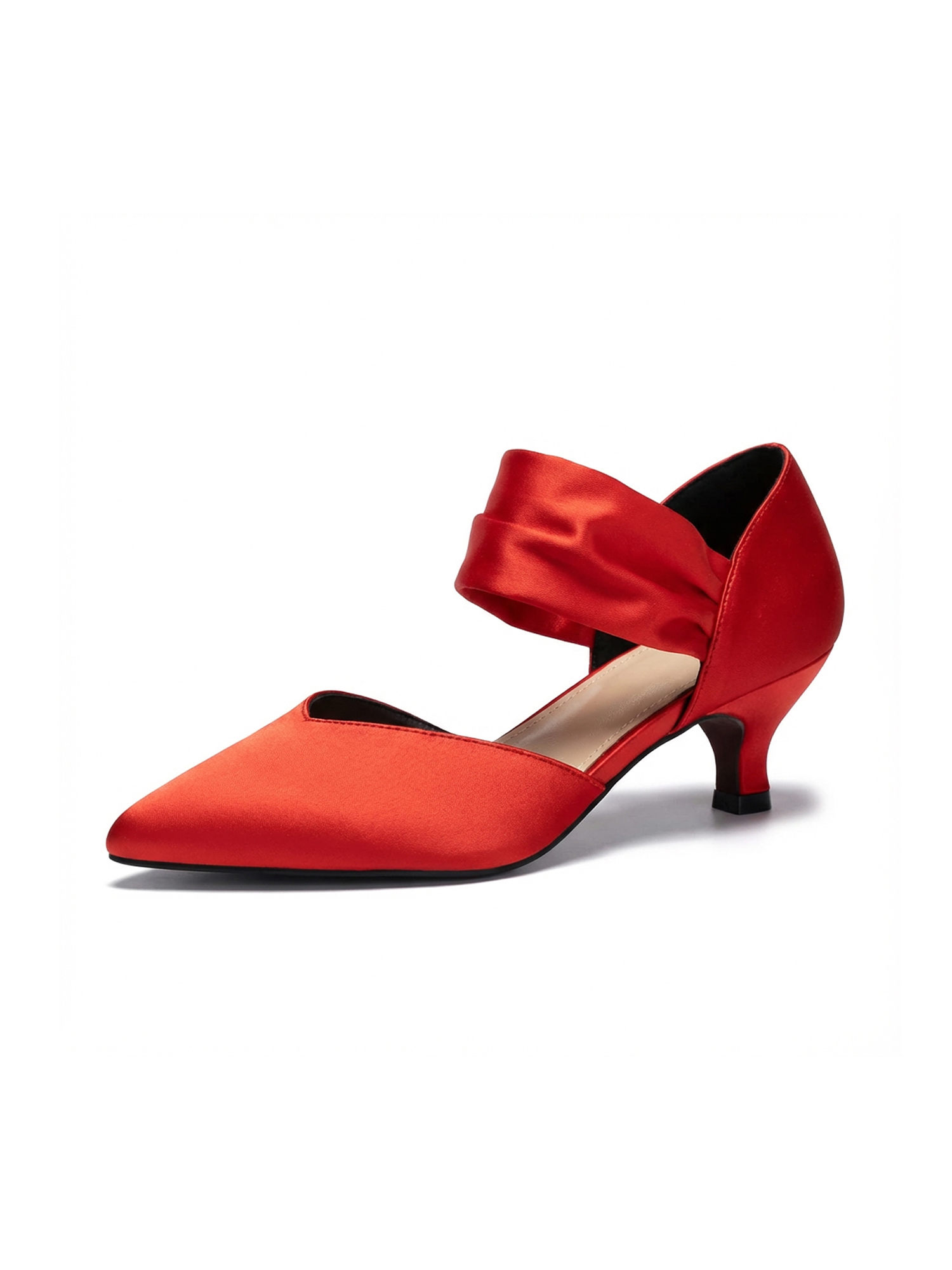 Womens Low Kitten Heels Pointed Toe Slip on Pumps Ankle Strap Elegant Party Wedding Dress Shoes