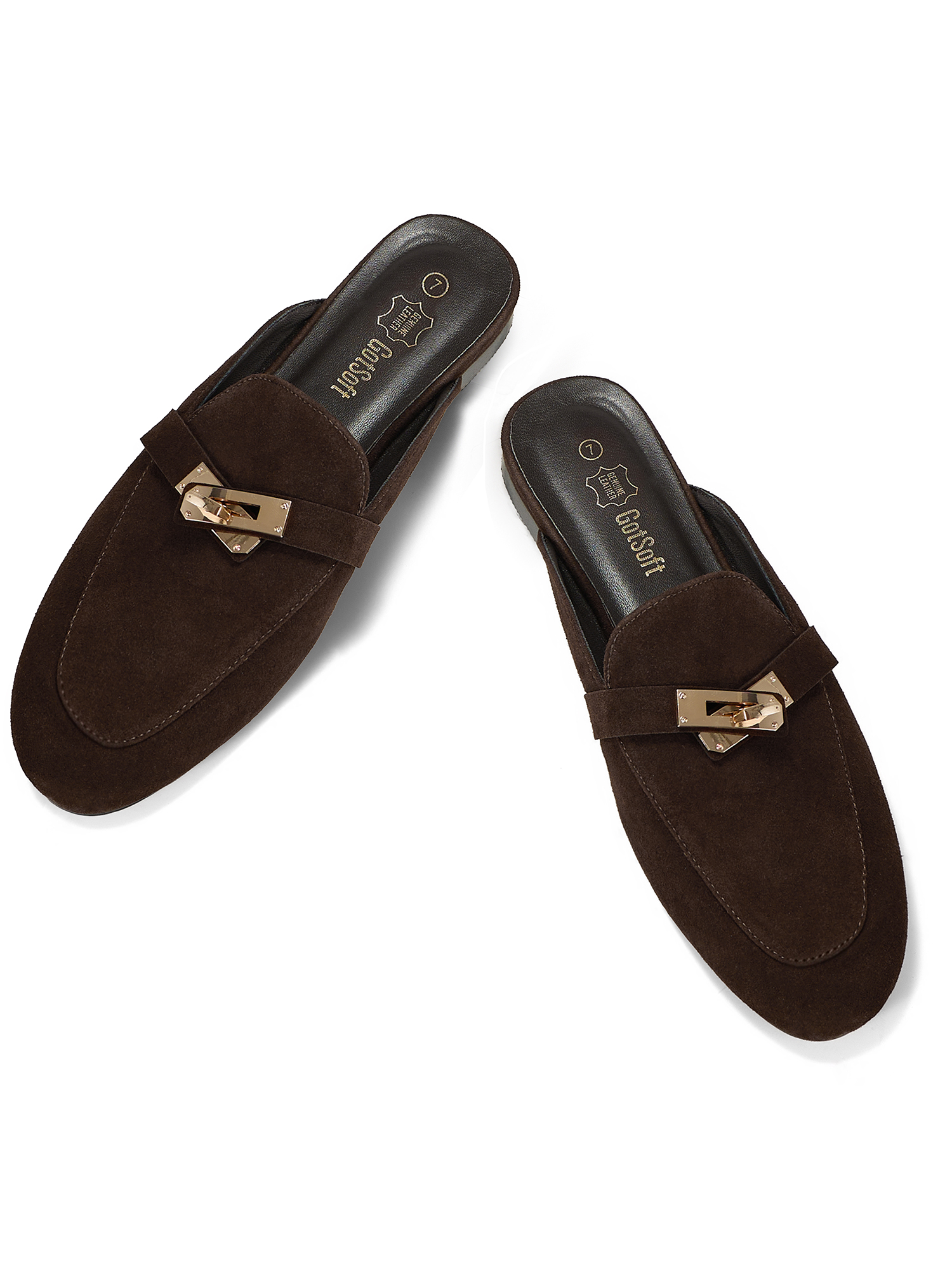 Womens Genuine Leather Mules Metal Buckle Backless Slip On Flats Chic Backless Mule Loafers with Stylish Metal Buckle, Soft Lambskin Insole, Ideal for Office, Casual Trips & Daily Wear