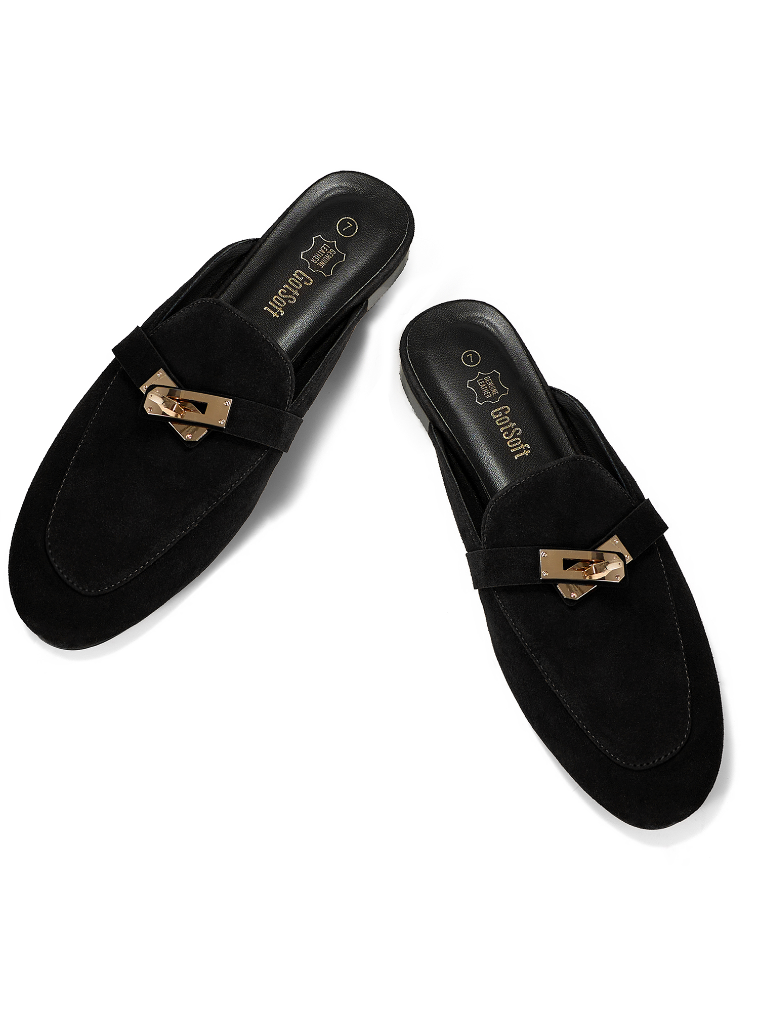 Womens Genuine Leather Mules Metal Buckle Backless Slip On Flats Chic Backless Mule Loafers with Stylish Metal Buckle, Soft Lambskin Insole, Ideal for Office, Casual Trips & Daily Wear