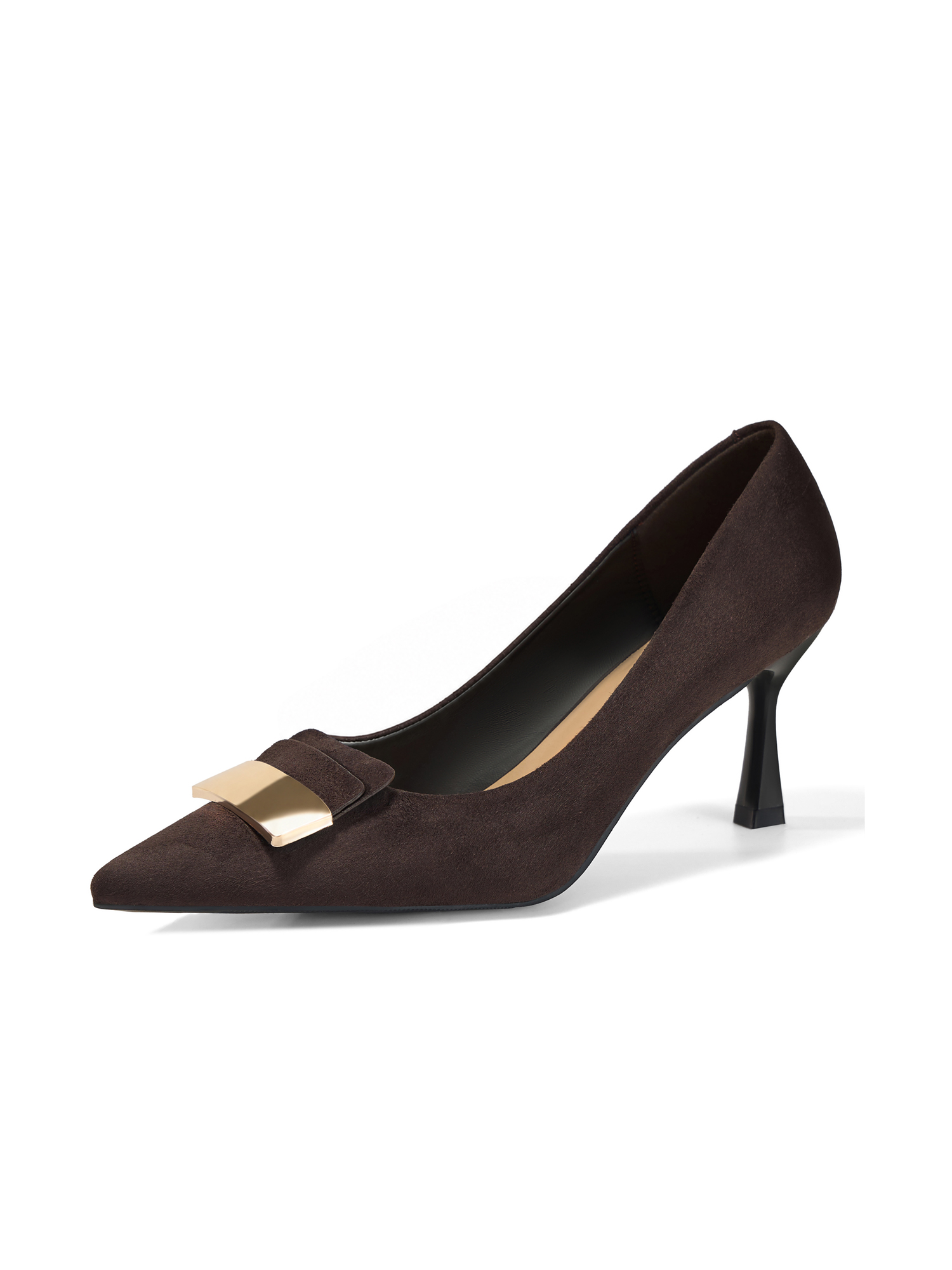 Womens Lambskin Insole Pointed Toe Pumps Metal Deco Dress Shoes Kitten Heel Pumps with Metal Accent, Supportive Heel Back No Rubbing No Blisters, Ideal for Office, Dates and Daily Wear