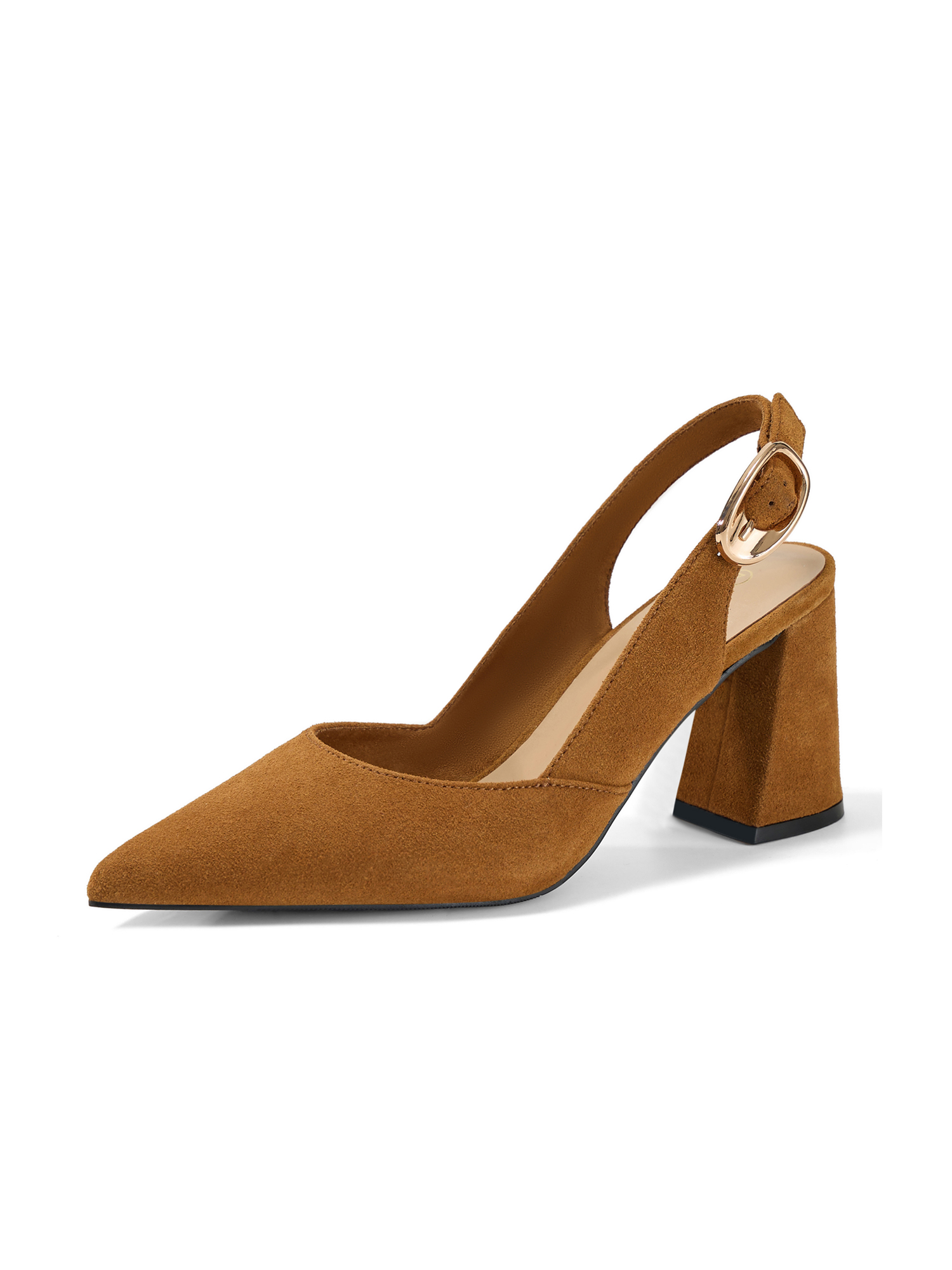 Womens Genuine Leather Pointed Toe Slingback Pumps Block Heel Shoes Chic Pointed Toe Slingback Heels with Adjustable Buckle, Soft Lambskin Insole, Ideal for Office, Dates, Parties & Formal Wear