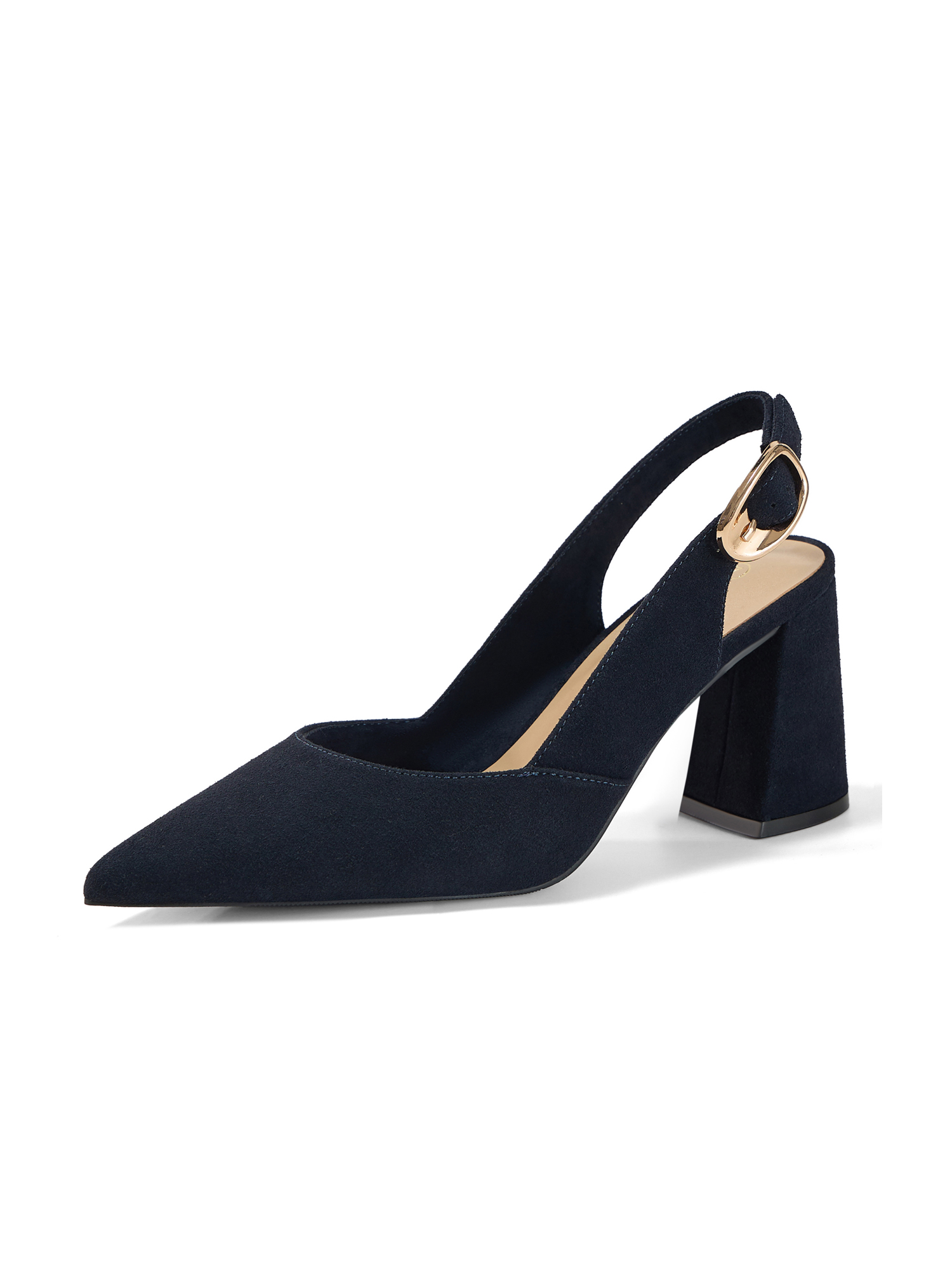 Womens Genuine Leather Pointed Toe Slingback Pumps Block Heel Shoes Chic Pointed Toe Slingback Heels with Adjustable Buckle, Soft Lambskin Insole, Ideal for Office, Dates, Parties & Formal Wear