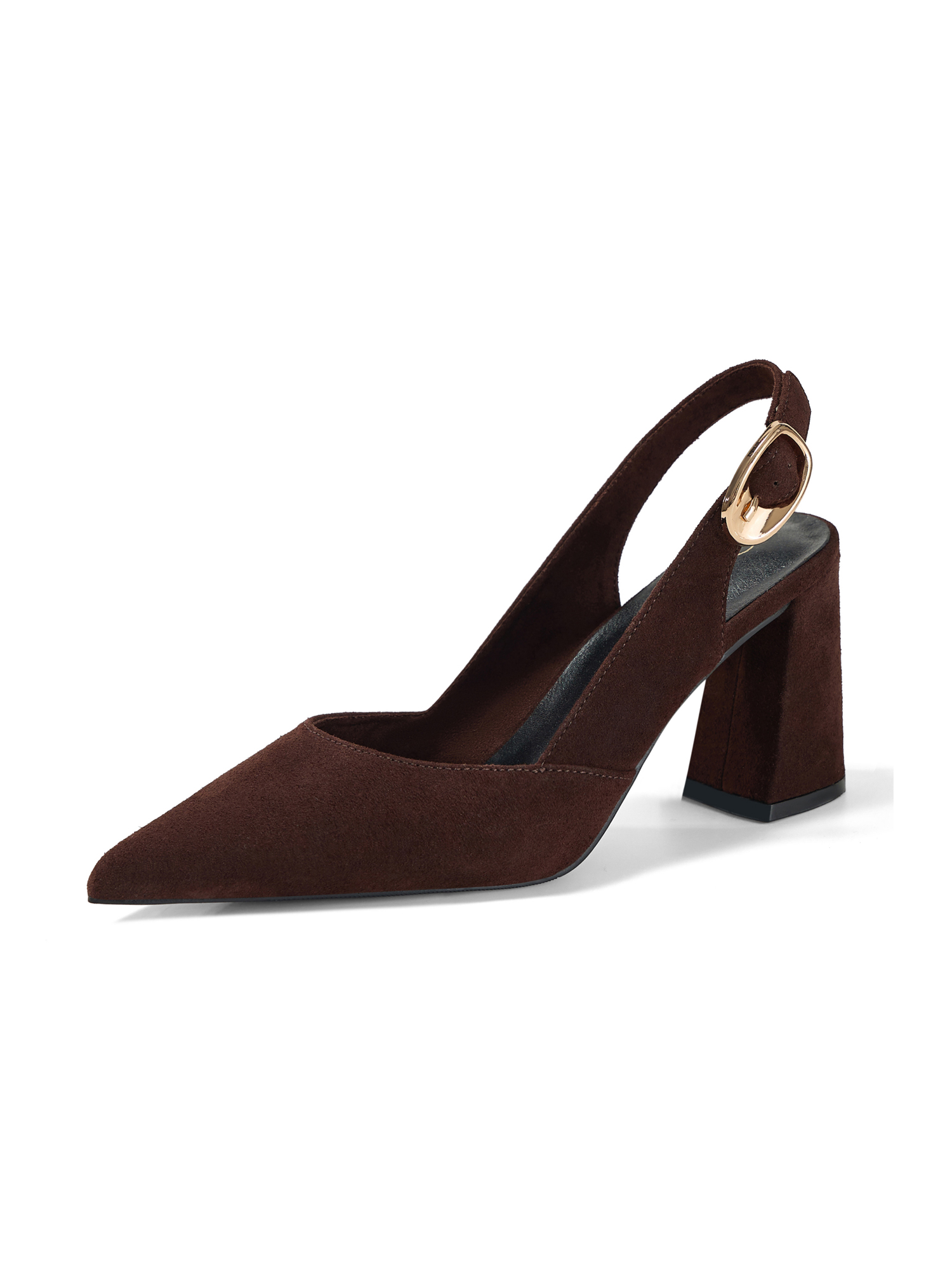 Womens Genuine Leather Pointed Toe Slingback Pumps Block Heel Shoes Chic Pointed Toe Slingback Heels with Adjustable Buckle, Soft Lambskin Insole, Ideal for Office, Dates, Parties & Formal Wear