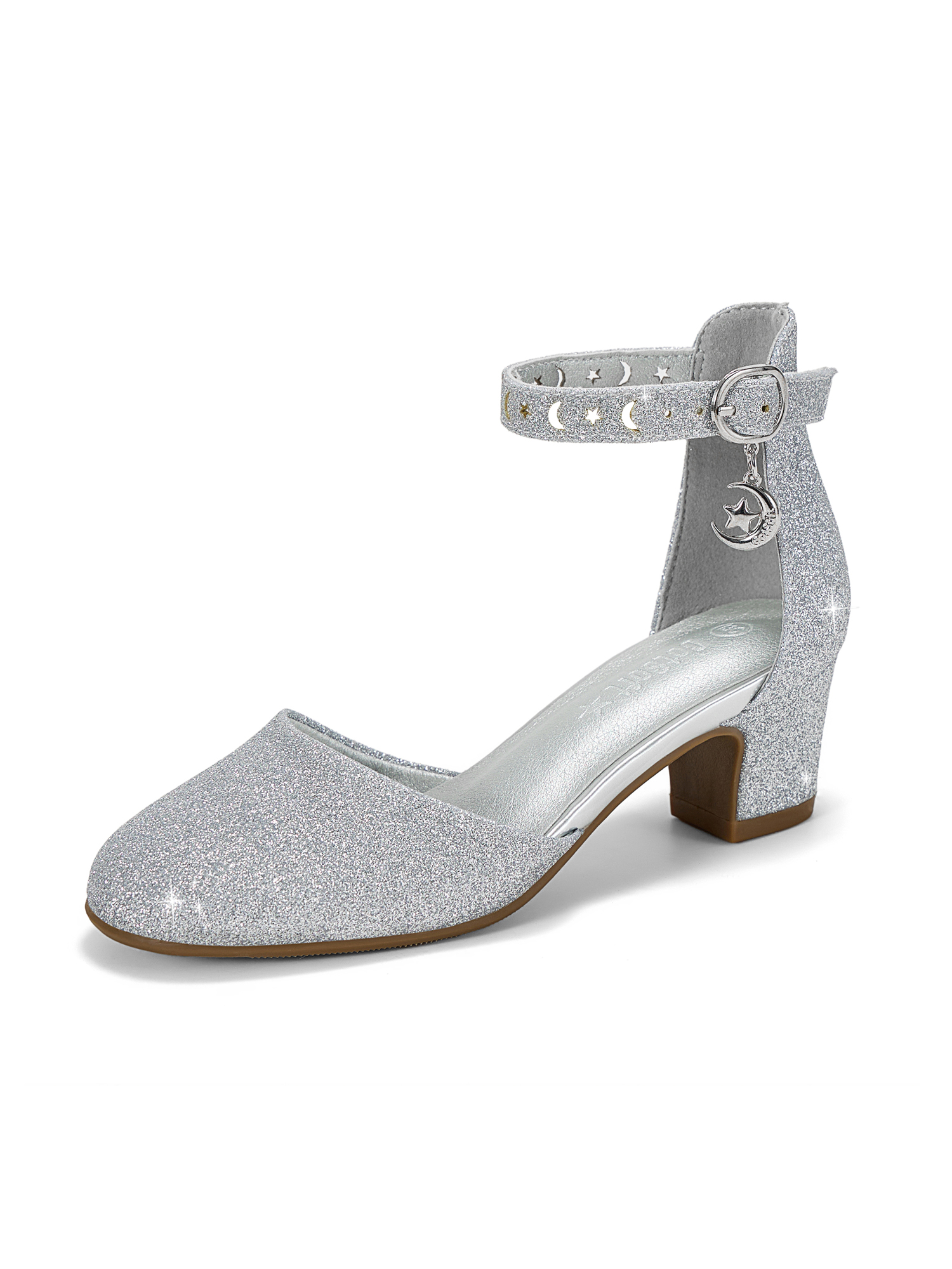 Girls Dress Shoes Ankle Strap Mary Jane Closed Round Toe Pumps Cute Pendant Block Chunky Heels Wedding Party School Birthday Shoes for Little Big Girl