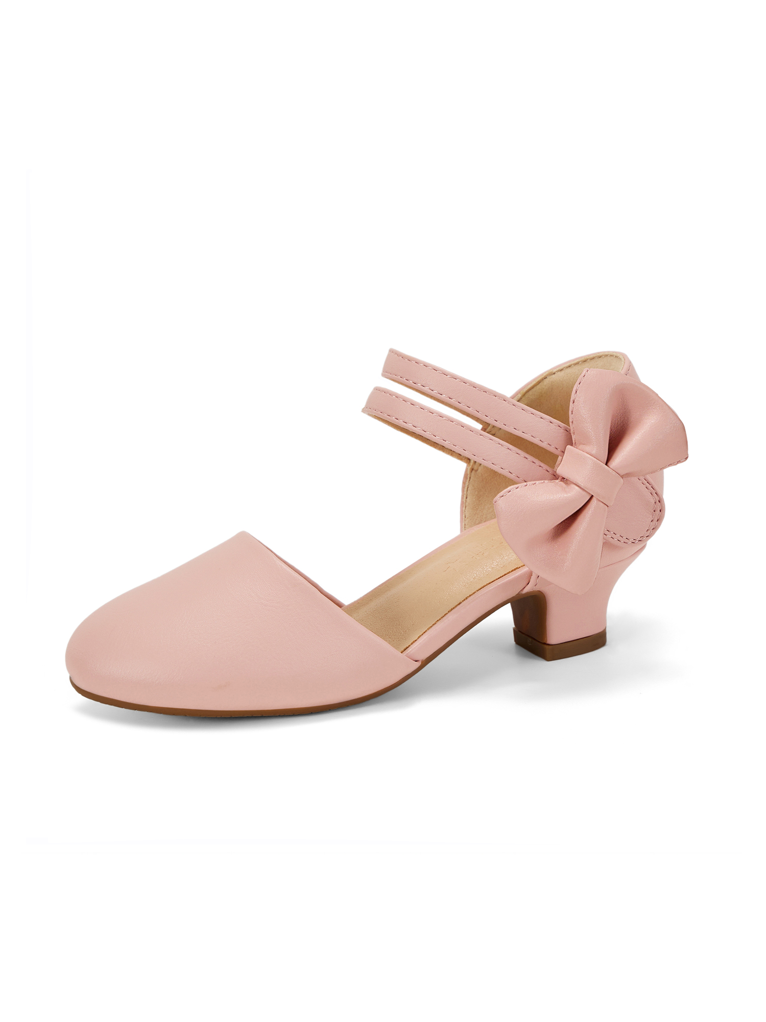 Girls Dress Shoes Bow Closed Toe Low Heels Wedding Pumps Shoes Ankle Strap Party Birthday Cute Pump Round Toe Chunky Heel Closed Toe Hook and Loop Shoes for Little Big Girls