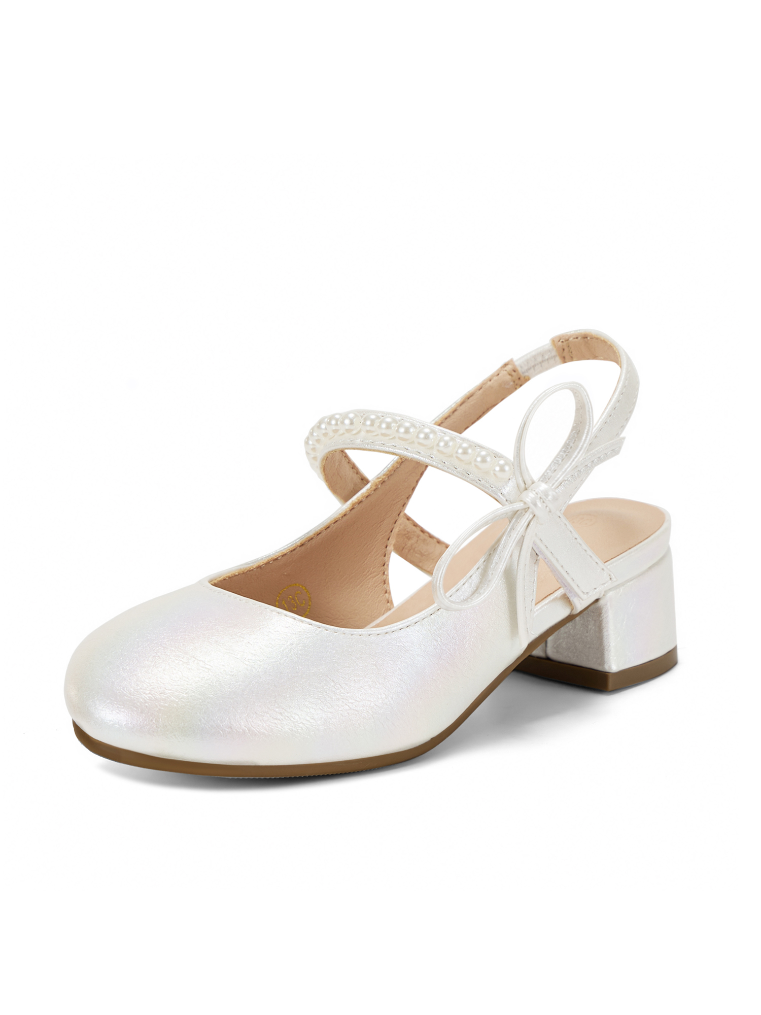 Girls Dress Shoes Low Heel Slingback Mary Jane Bow Pumps Adjustable Hook and Loop Back Strap Low Heel Shoes with Bow, for Wedding, Party, School, Toddler, Little & Big Kid Dress-up