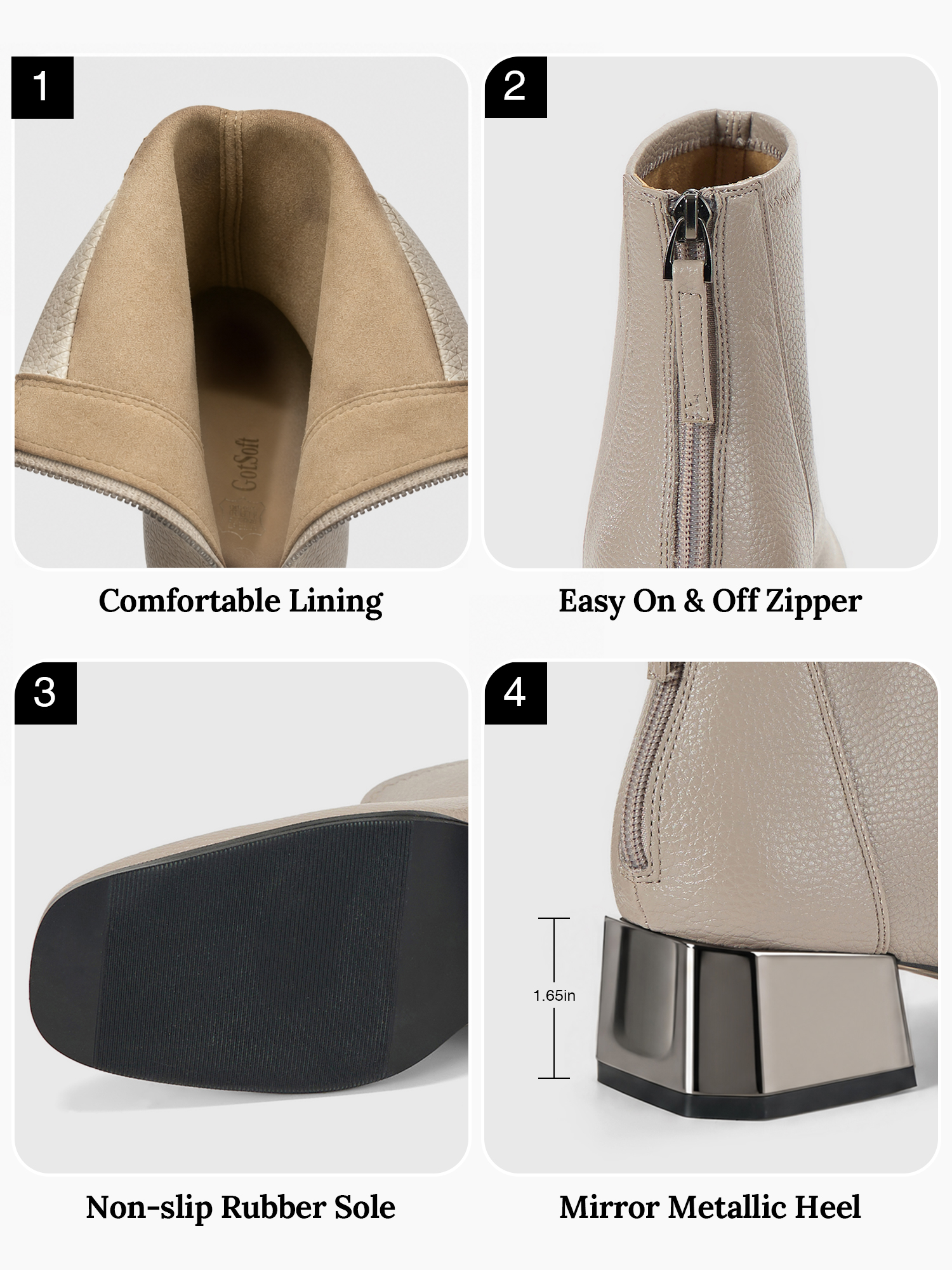Womens Lambskin Insole Square Toe Ankle Boots Back Zip Plated Heel Modern Rear-zip Ankle Boots with Electroplated Block Heel, Ideal for Office, Dates, Parties & Autumn Daily Wear
