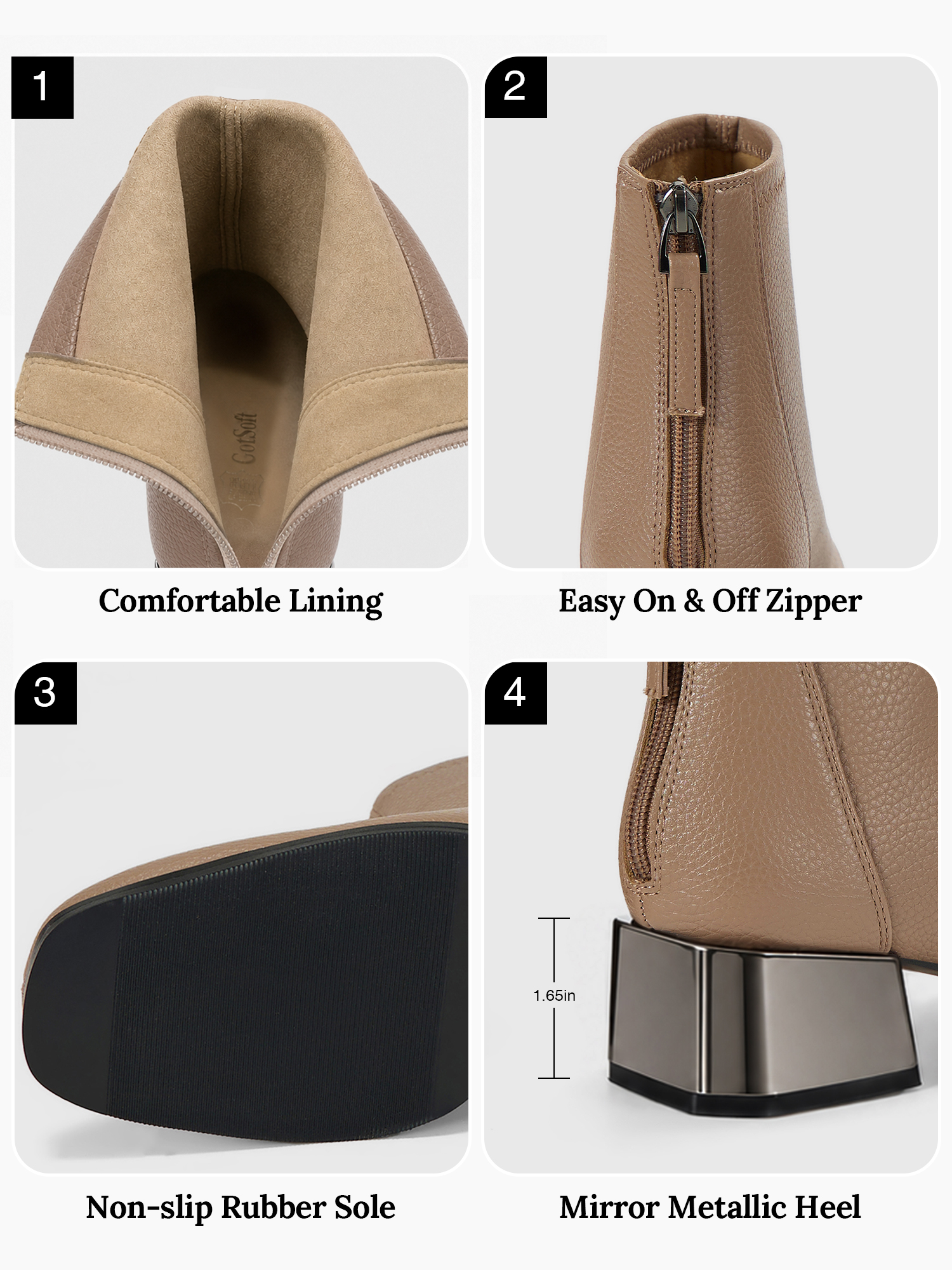 Womens Lambskin Insole Square Toe Ankle Boots Back Zip Plated Heel Modern Rear-zip Ankle Boots with Electroplated Block Heel, Ideal for Office, Dates, Parties & Autumn Daily Wear
