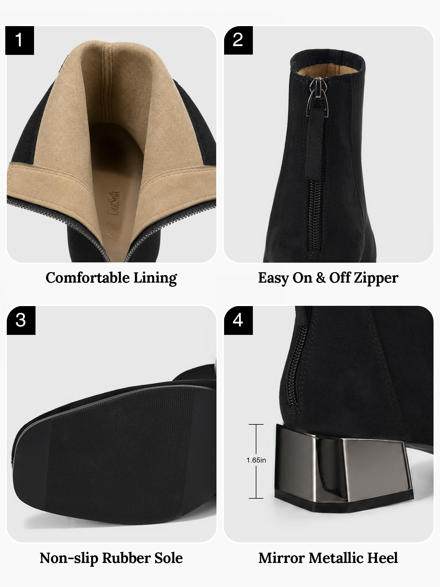 Womens Lambskin Insole Square Toe Ankle Boots Back Zip Plated Heel Modern Rear-zip Ankle Boots with Electroplated Block Heel, Ideal for Office, Dates, Parties & Autumn Daily Wear