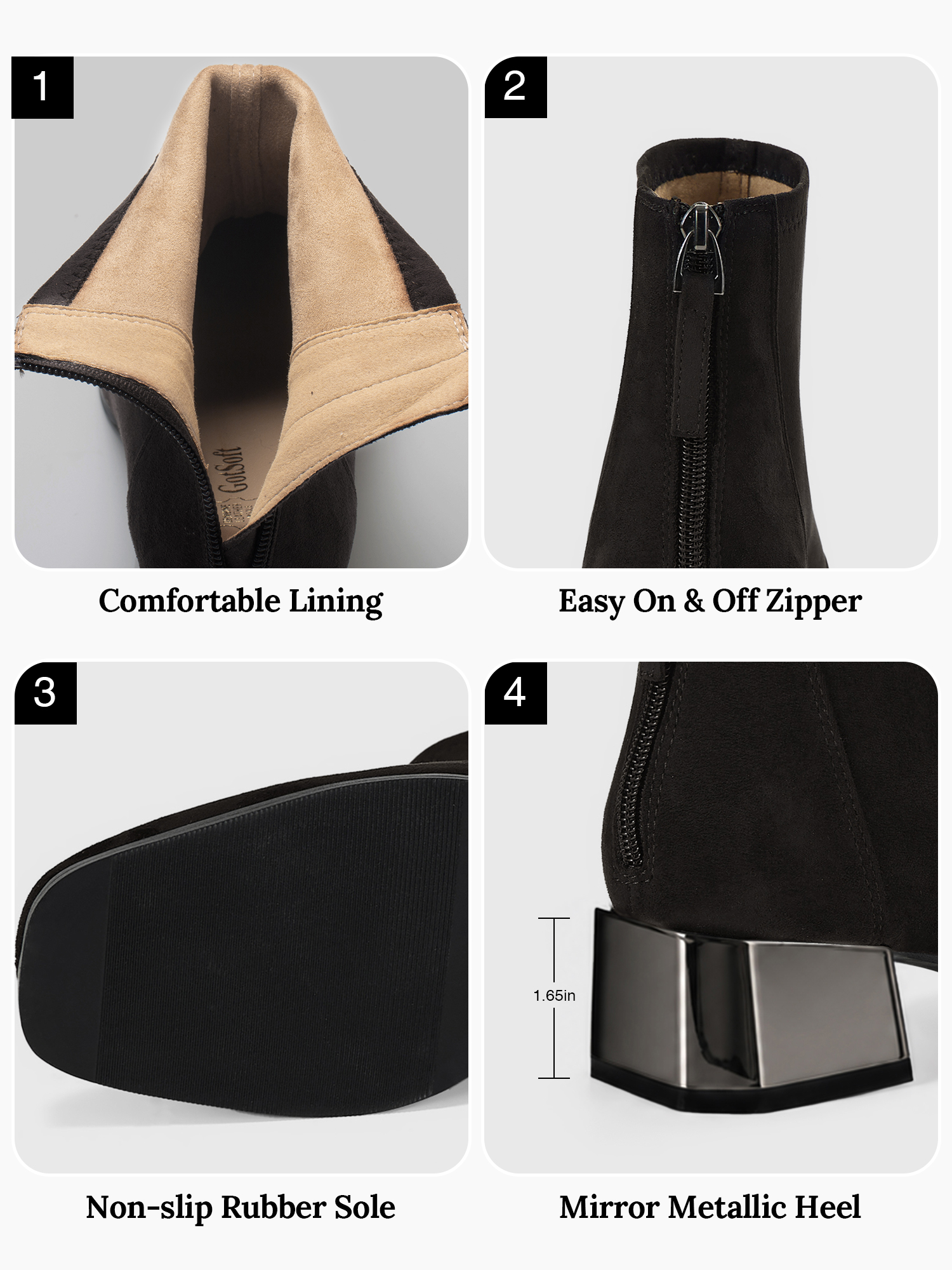 Womens Lambskin Insole Square Toe Ankle Boots Back Zip Plated Heel Modern Rear-zip Ankle Boots with Electroplated Block Heel, Ideal for Office, Dates, Parties & Autumn Daily Wear