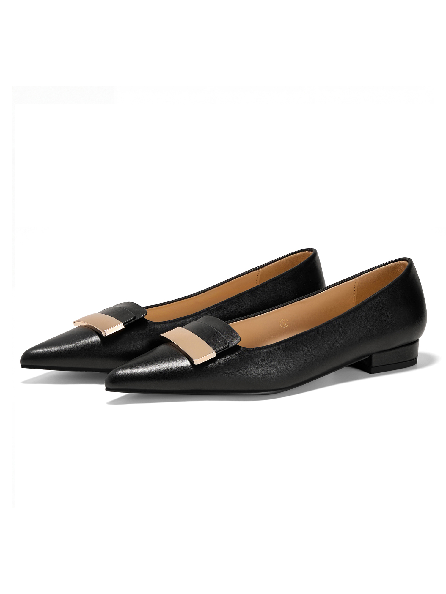 Women's Pointed Toe Metal Deco Flats Slip on Flat Comfortable Dress Shoes