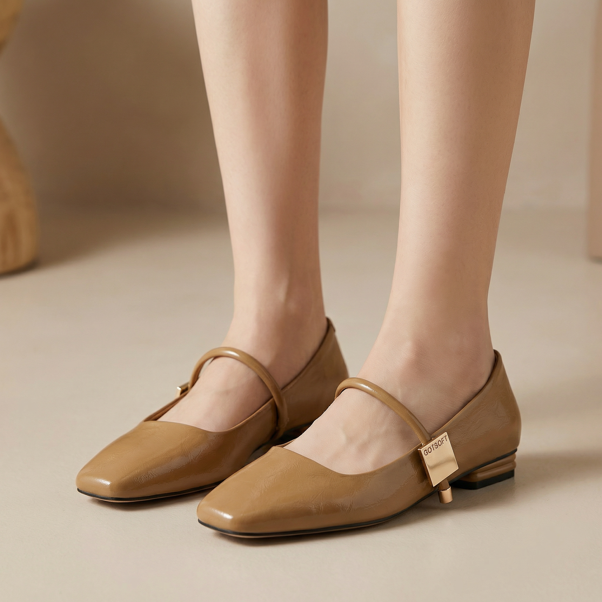 Womens Mary Jane Flats Closed Square Toe Ballet Flat Dressy Comfortable Slip on Shoes