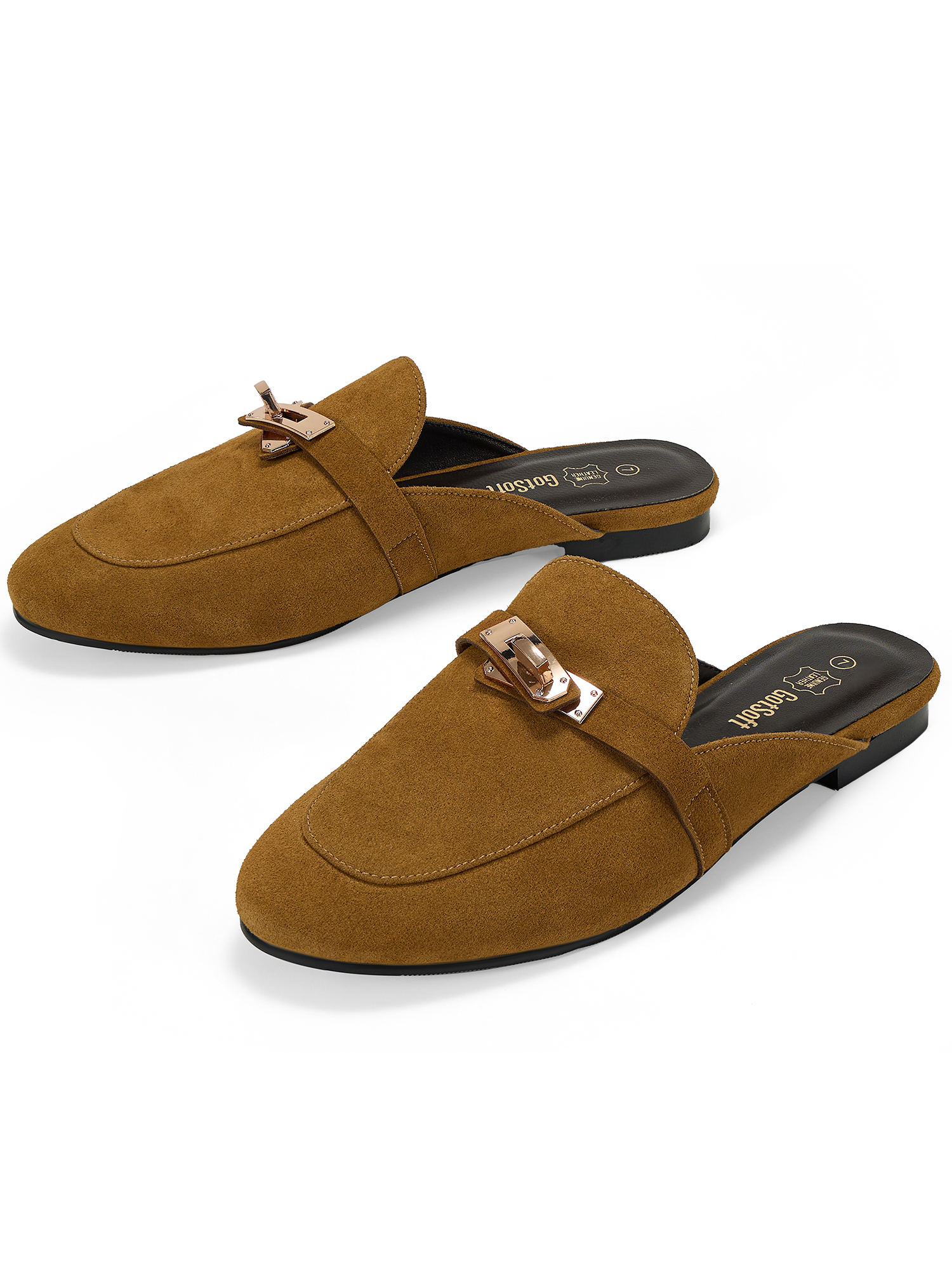 Womens Genuine Leather Mules Metal Buckle Backless Slip On Flats Chic Backless Mule Loafers with Stylish Metal Buckle, Soft Lambskin Insole, Ideal for Office, Casual Trips & Daily Wear