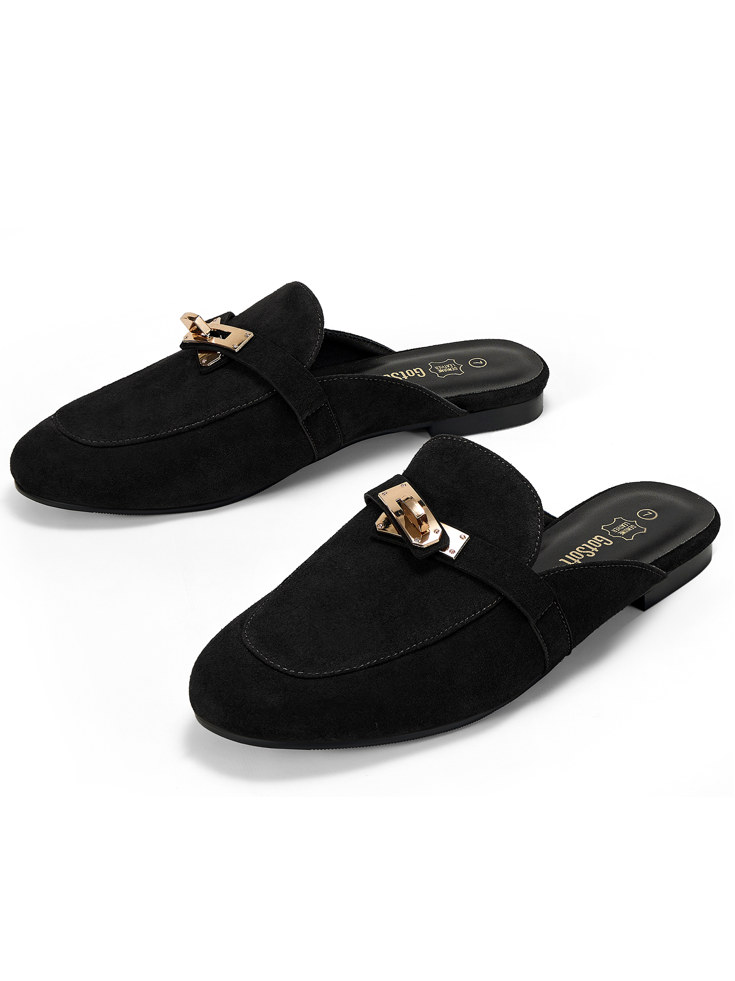Womens Genuine Leather Mules Metal Buckle Backless Slip On Flats Chic Backless Mule Loafers with Stylish Metal Buckle, Soft Lambskin Insole, Ideal for Office, Casual Trips & Daily Wear