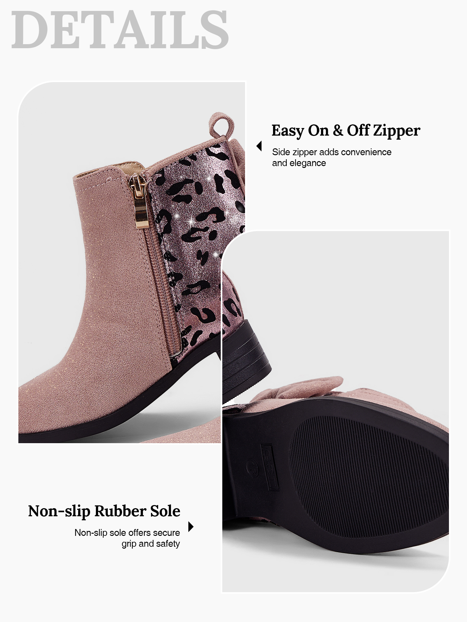 Girls Bow Glitter Ankle Boots Side Zipper Low Heel Dress Shoes | Cute Bow Knot Booties Low Chunky Heel Comfortable School Shoes for Little Big Kid