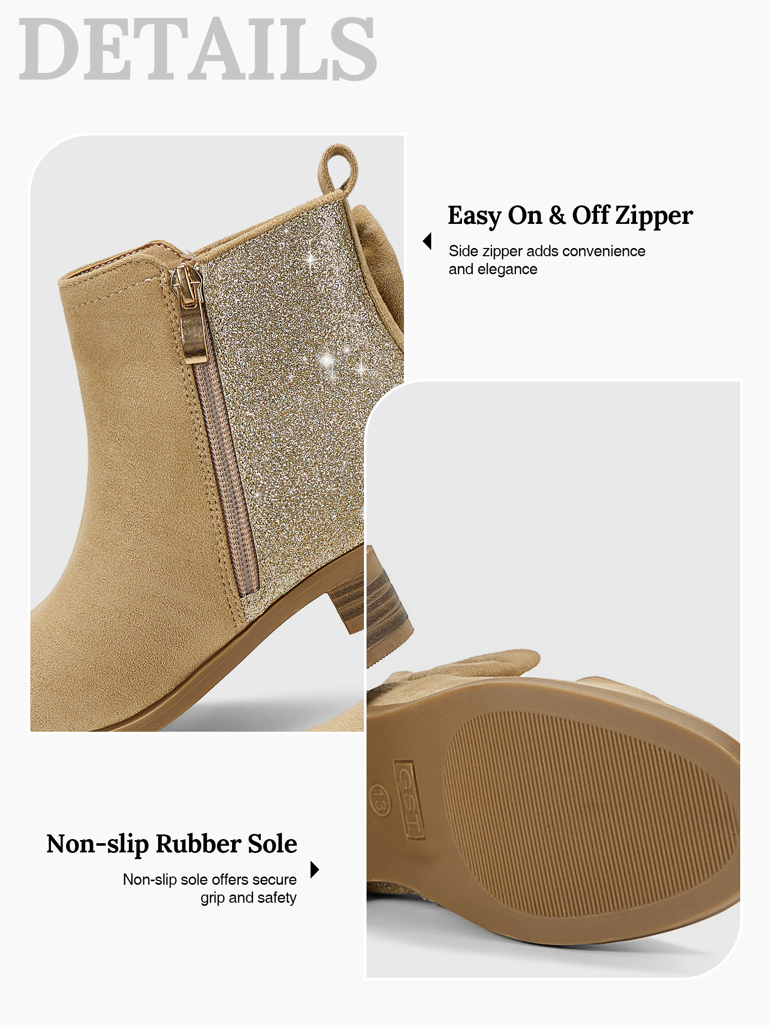 Girls Bow Glitter Ankle Boots Side Zipper Low Heel Dress Shoes | Cute Bow Knot Booties Low Chunky Heel Comfortable School Shoes for Little Big Kid