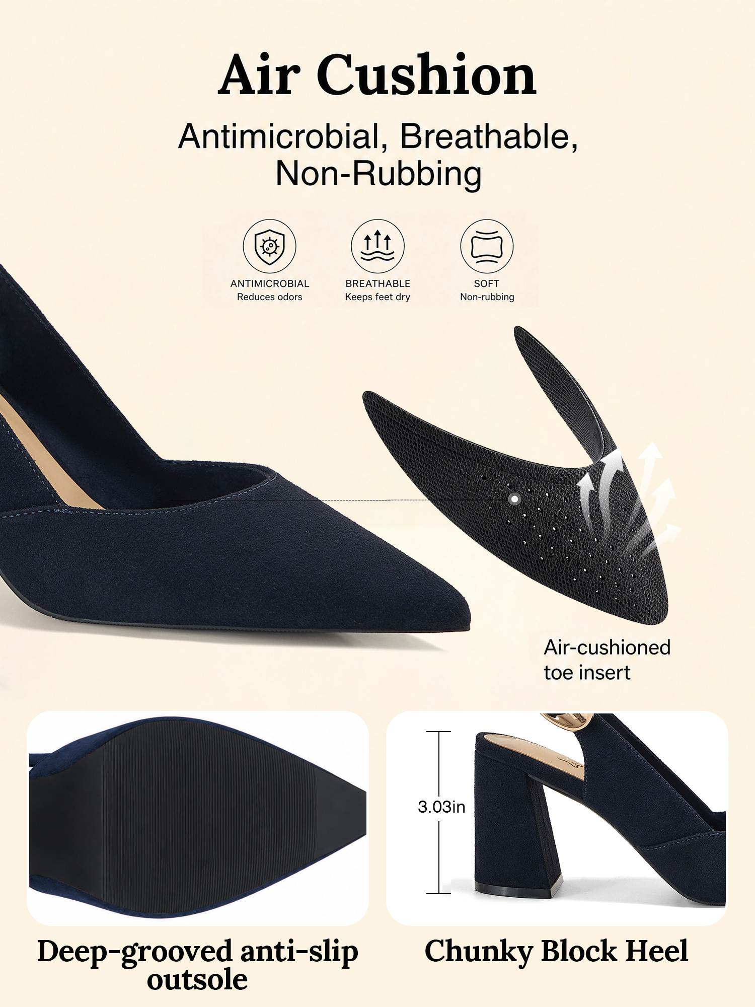 Womens Genuine Leather Pointed Toe Slingback Pumps Block Heel Shoes Chic Pointed Toe Slingback Heels with Adjustable Buckle, Soft Lambskin Insole, Ideal for Office, Dates, Parties & Formal Wear
