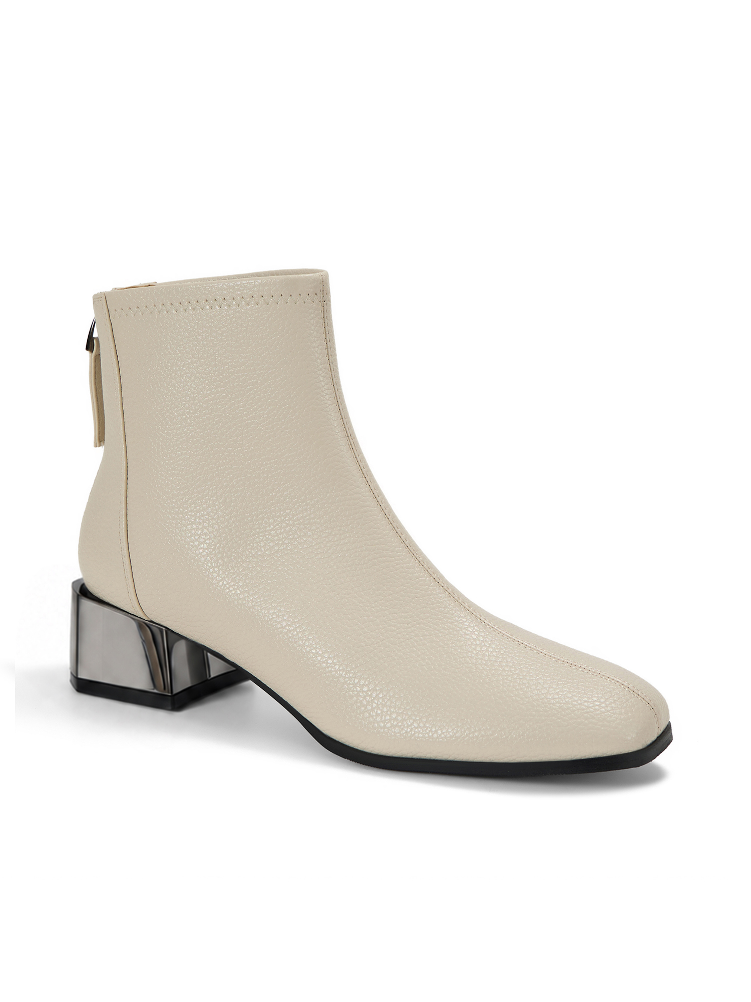 Womens Lambskin Insole Square Toe Ankle Boots Back Zip Plated Heel Modern Rear-zip Ankle Boots with Electroplated Block Heel, Ideal for Office, Dates, Parties & Autumn Daily Wear
